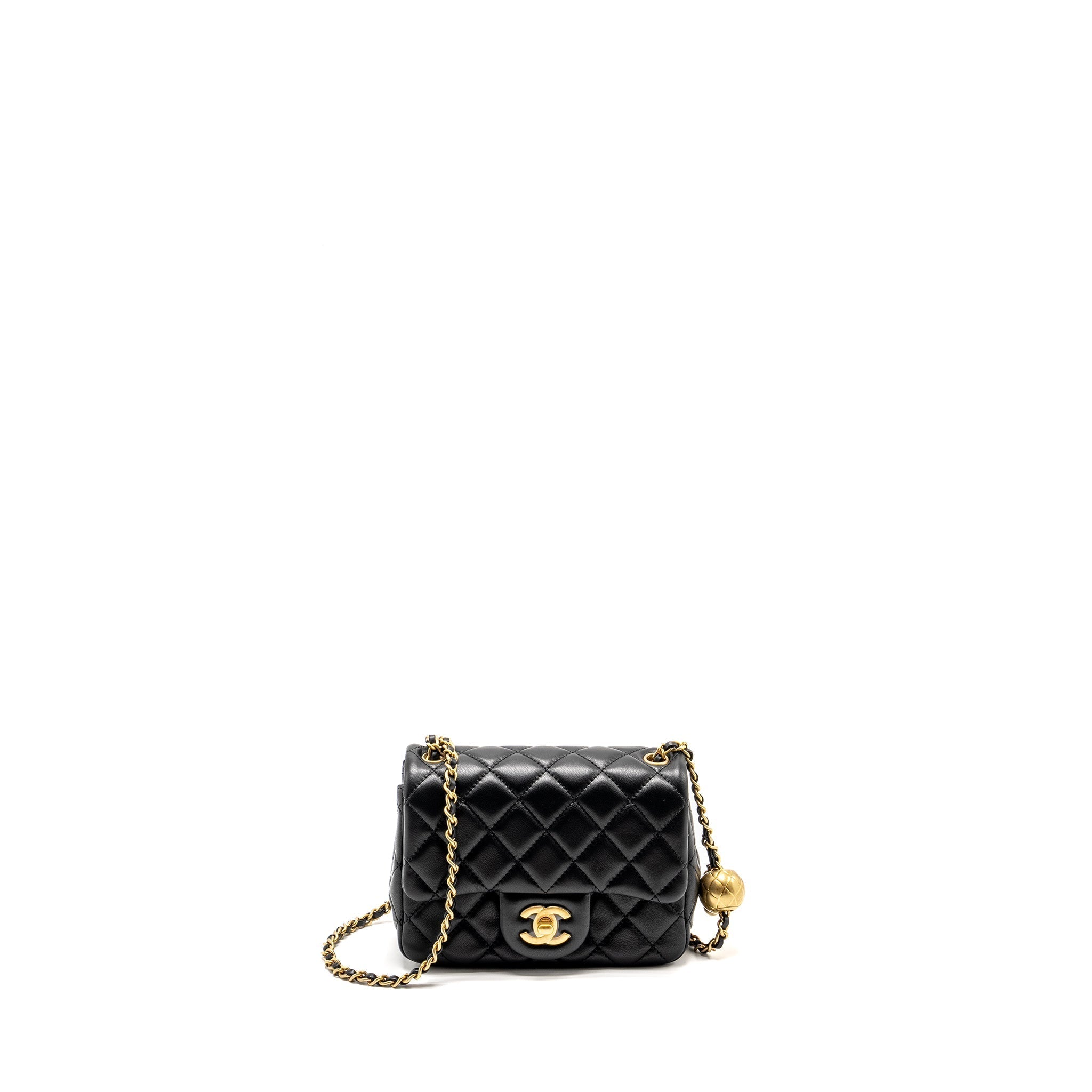 CHANEL PEARL CRUSH MINI SQUARE  FLAP BAG LAMBSKIN BLACK GHW (MICROCHIP)