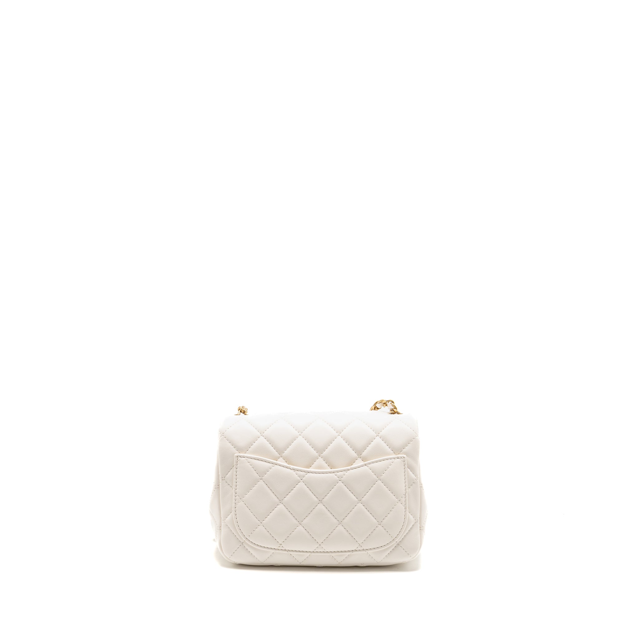 CHANEL PEARL CRUSH MINI SQUARE LAMBSKIN WHITE GHW (MICROCHIP)