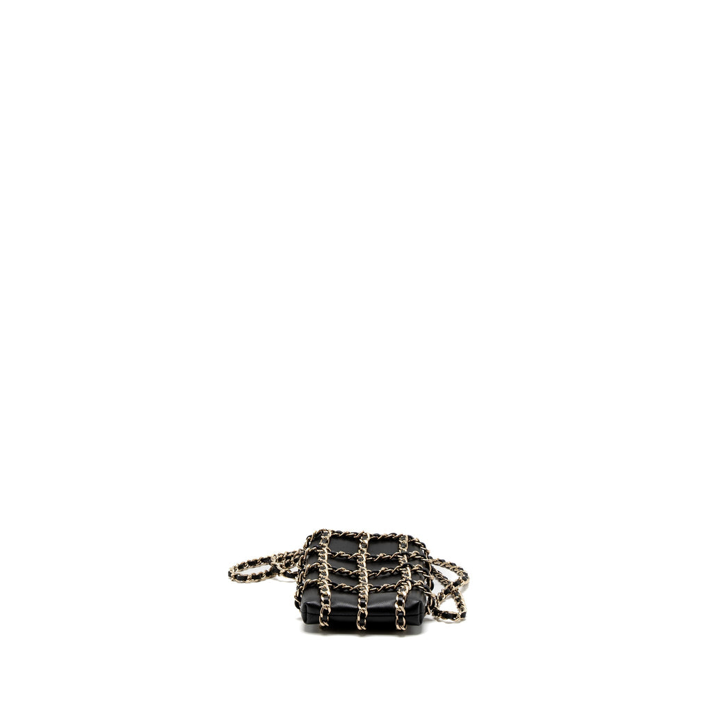 CHANEL GOLD CLUTH O CHAIN VERTICAL PHONE HOLDER LAMBSKIN BLACK GHW