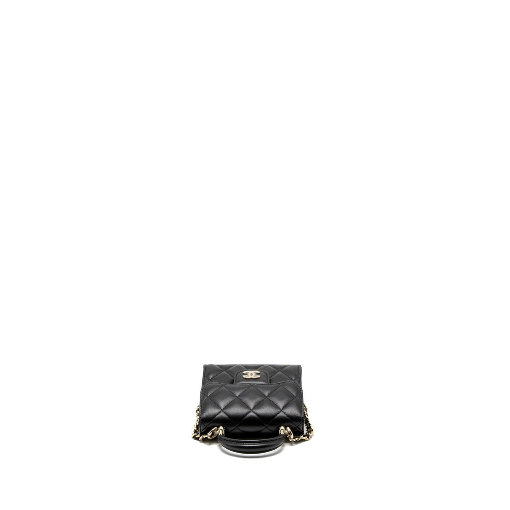 CHANEL TOP HANDLE MINI FLAP BAG LAMBSKIN BLACK LGHW (MICROCHIP)