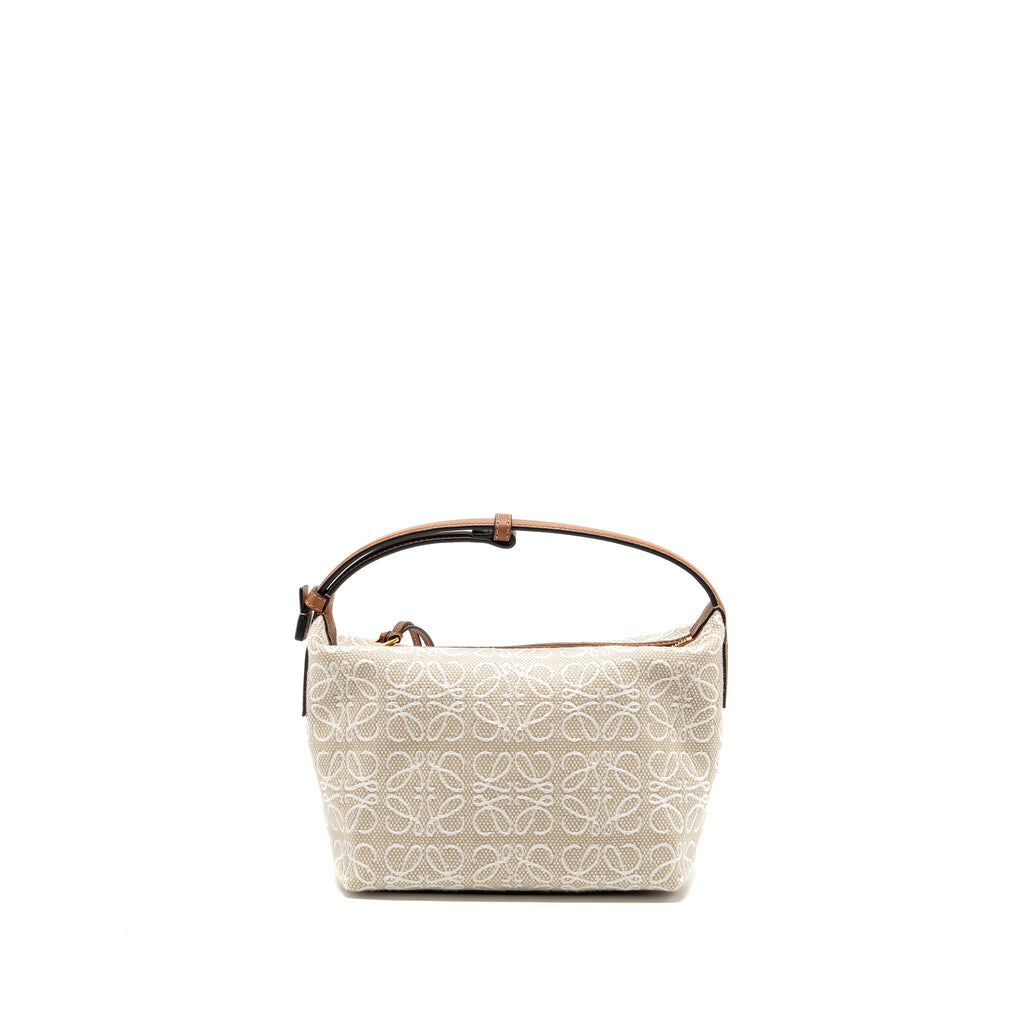 LOEWE SMALL CUBI BAG ANAGRAM JACQUARD CANVAS / CALFSKIN BEIGE / TAN GHW