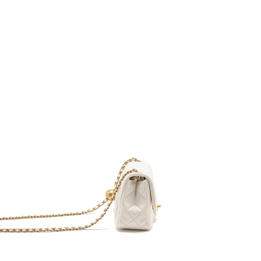 CHANEL PEARL CRUSH MINI SQUARE LAMBSKIN WHITE GHW (MICROCHIP)