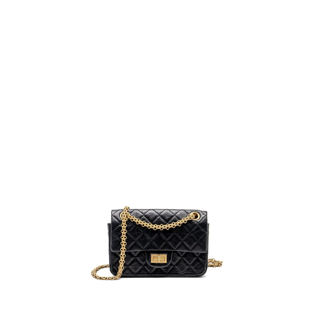 CHANEL MINI 2.55 REISSUE FLAP BAG AGED CALFSKIN BLACK GHW