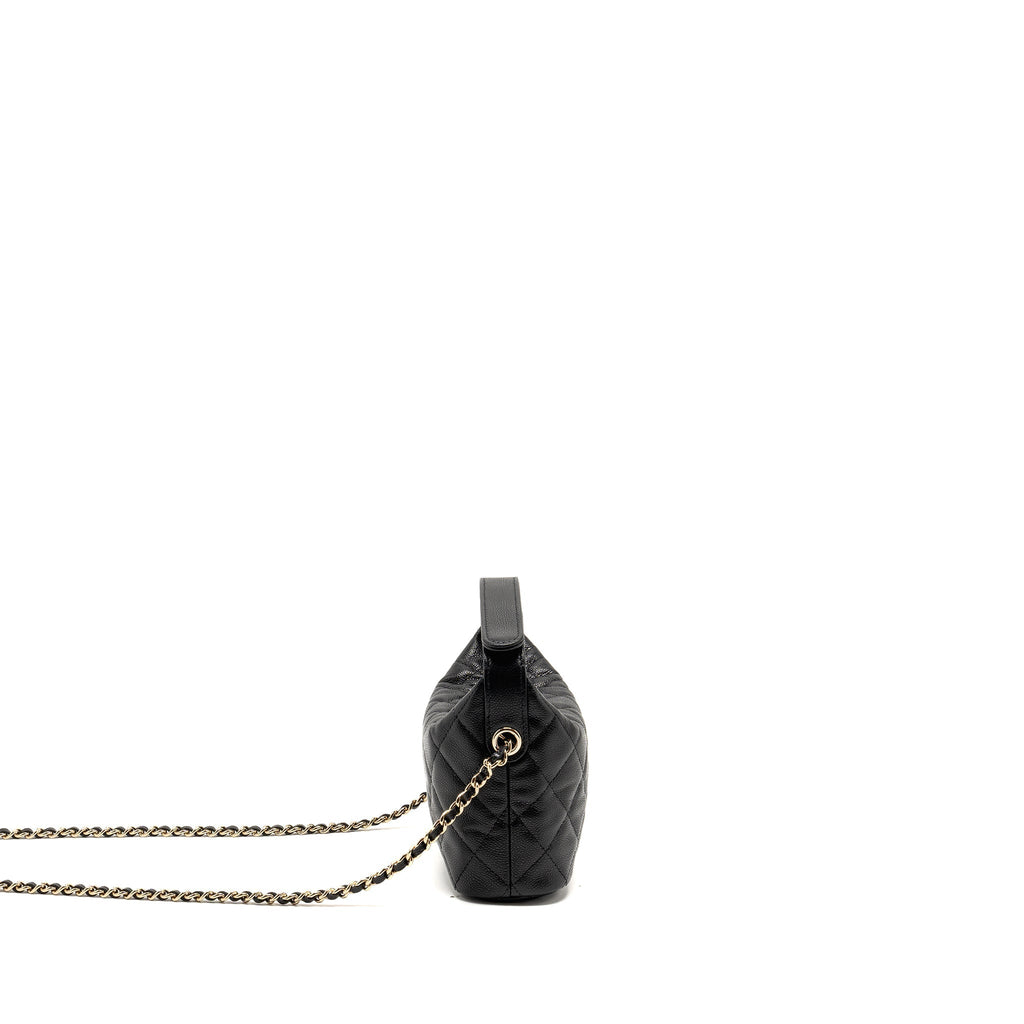 CHANEL QUILTED HOBO BAG CAVIAR BLACK GHW (MICROCHIP)