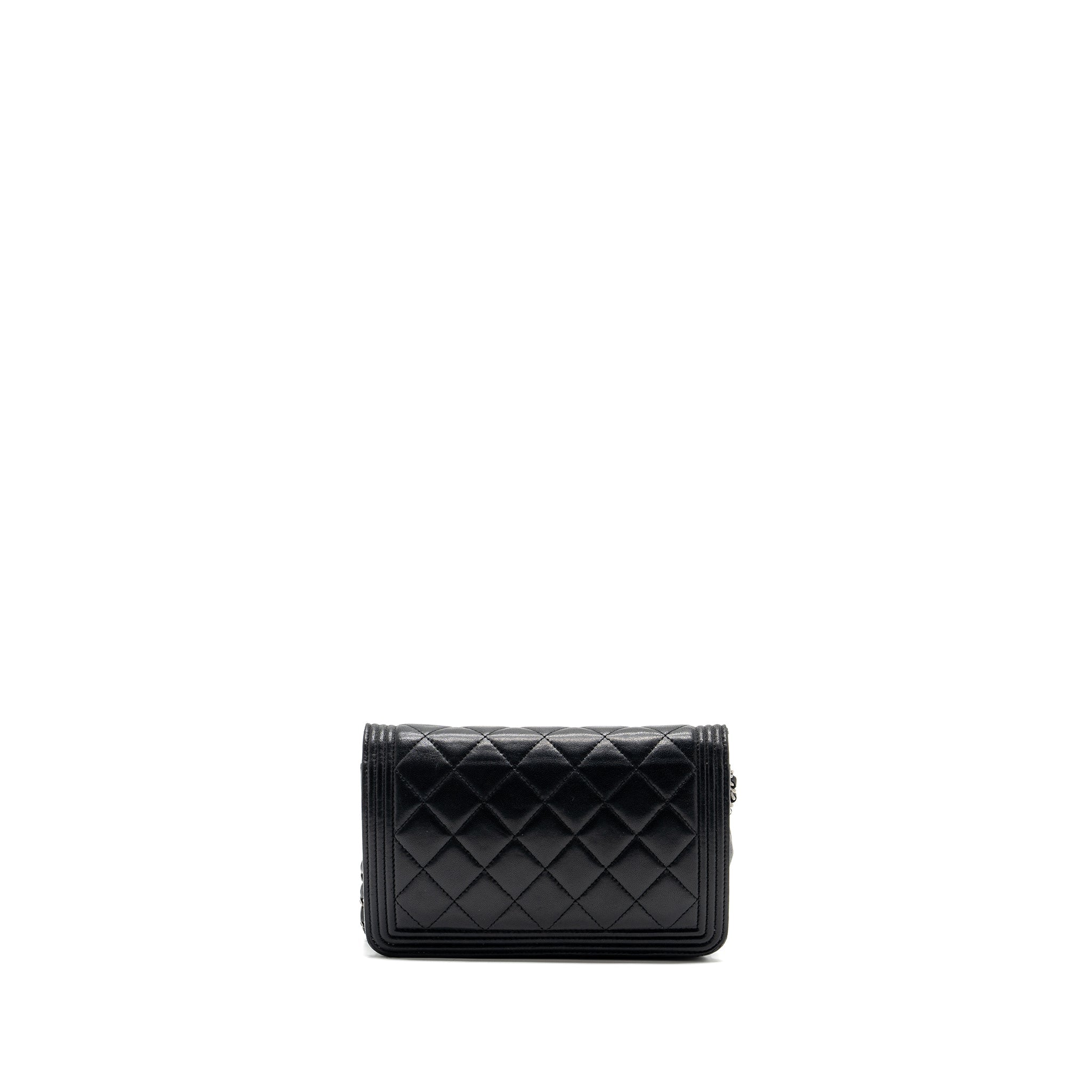 CHANEL BOY WALLET ON CHAIN LAMBSKIN BLACK RUTHENIUM HARDWARE