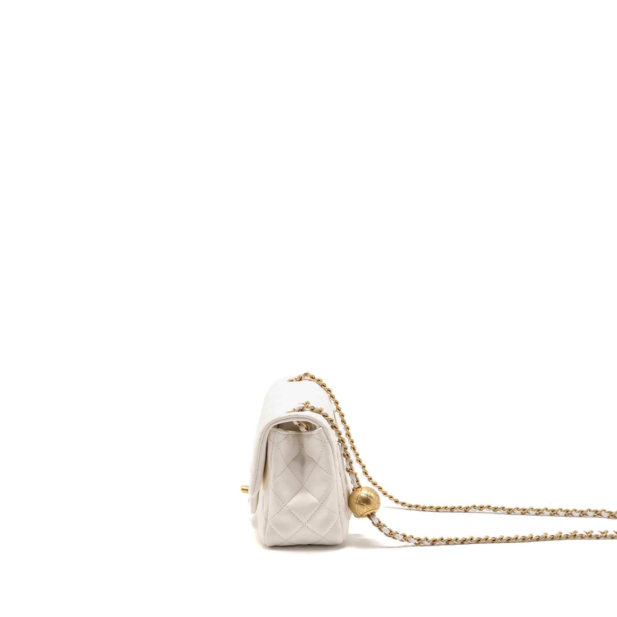 CHANEL PEARL CRUSH MINI SQUARE LAMBSKIN WHITE GHW (MICROCHIP)