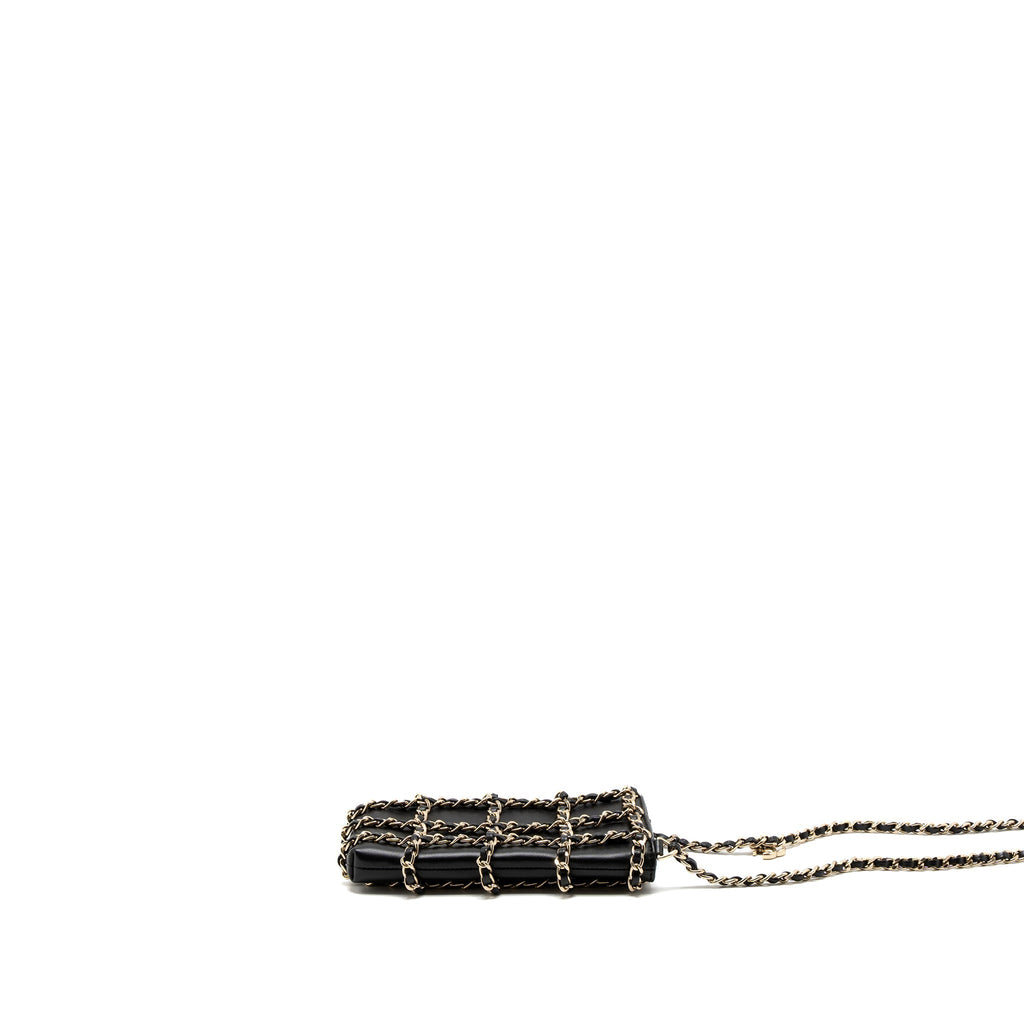 CHANEL GOLD CLUTH O CHAIN VERTICAL PHONE HOLDER LAMBSKIN BLACK GHW