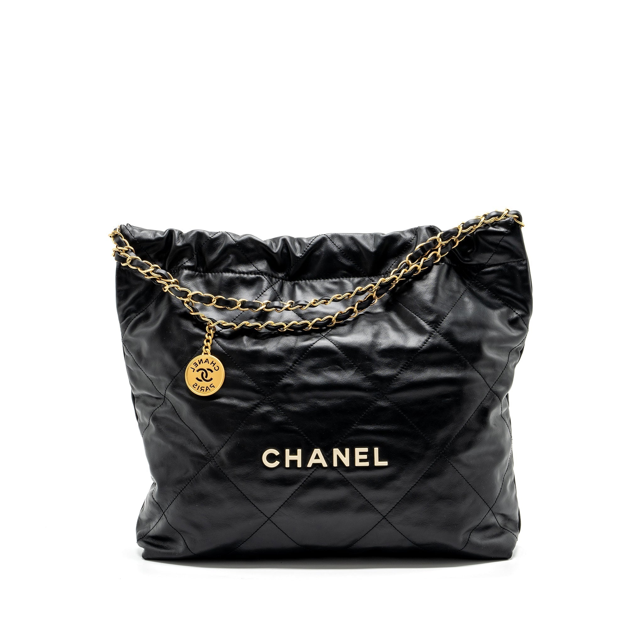 CHANEL MEDIUM 22 BAG CALFSKIN BLACK GHW (MICROCHIP)