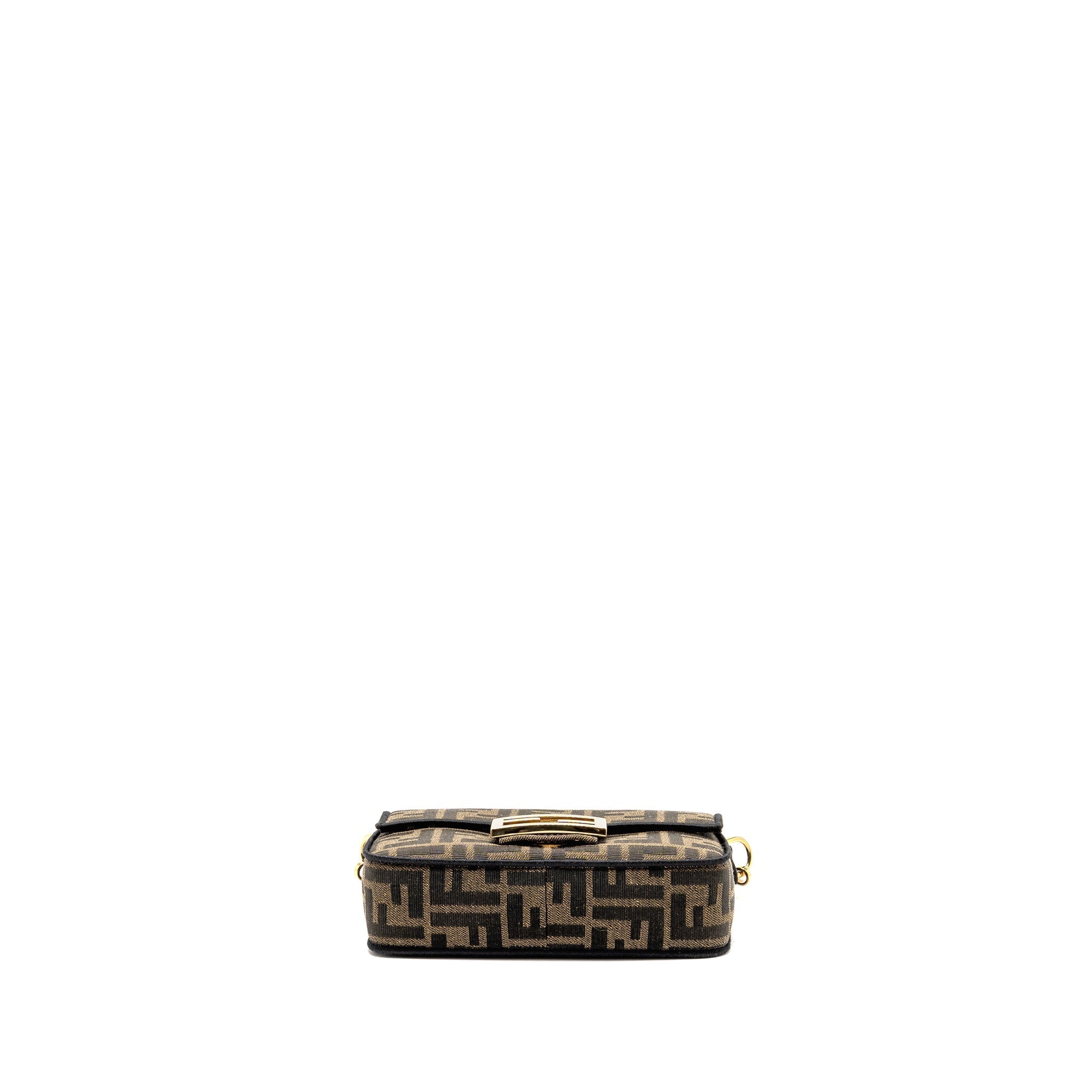 FENDI MINI BAGUETTE SHOULDER BAG FF JACQUARD CANVAS BROWN GHW