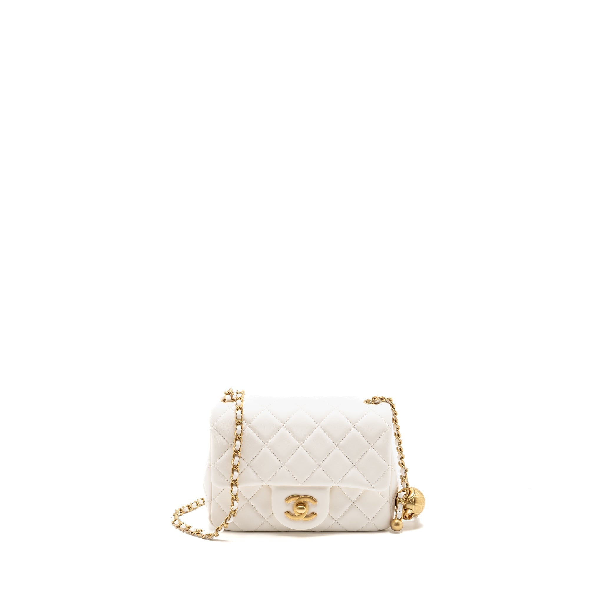 CHANEL PEARL CRUSH MINI SQUARE LAMBSKIN WHITE GHW (MICROCHIP)
