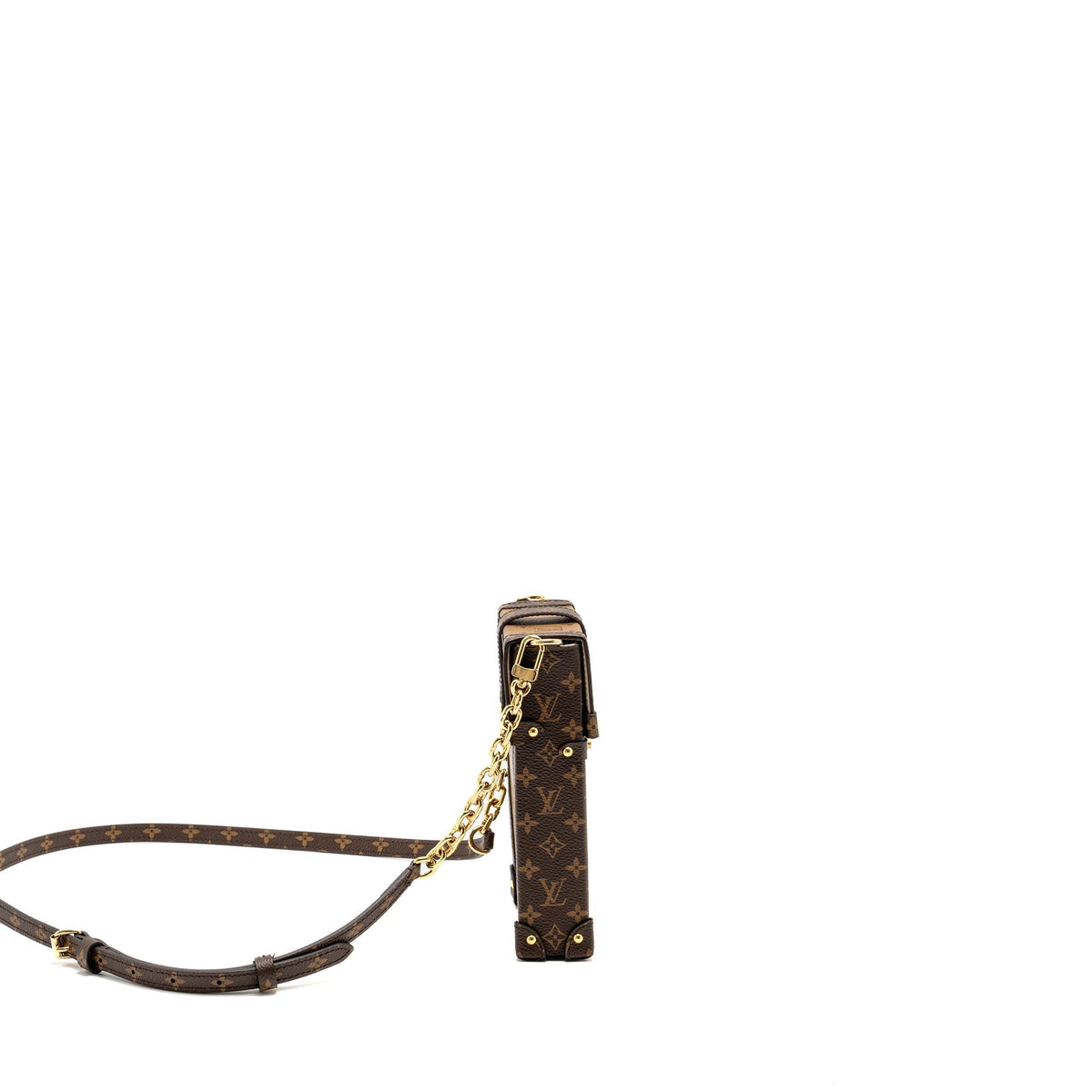 LOUIS VUITTON VERTICAL TRUNK POCHETTE WITH CHAIN MONOGRAM REVERSE CANVAS GHW