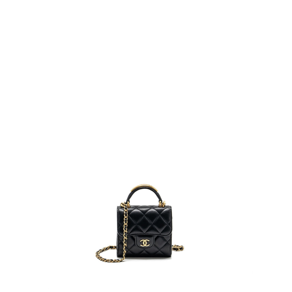 CHANEL 22B TOP HANDLE MINI FLAP CLUTCH LAMBSKIN BLACK GHW (MICROCHIP)