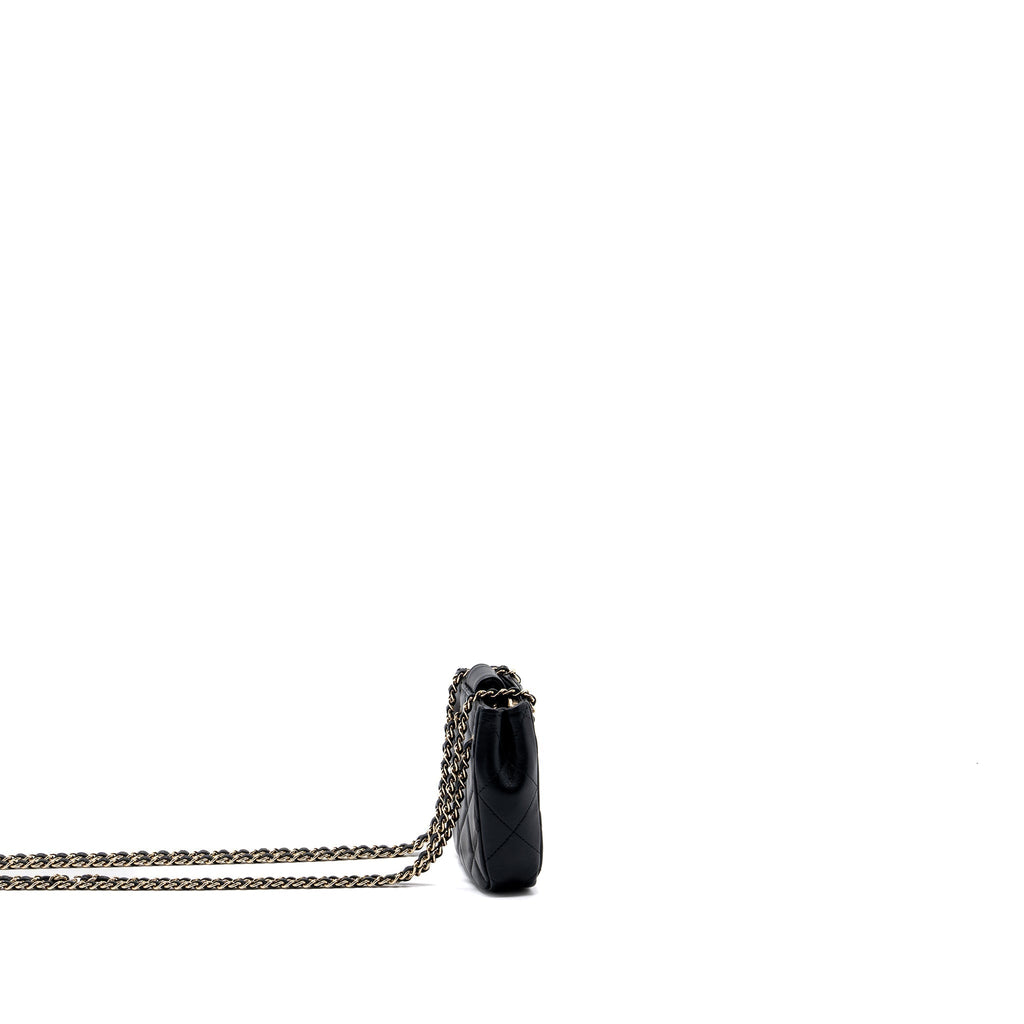 CHANEL QUILTED SUPER MINI TOTE WITH CHAIN LAMBSKIN BLACK LGHW
