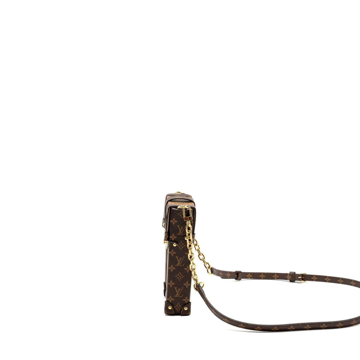 LOUIS VUITTON VERTICAL TRUNK POCHETTE WITH CHAIN MONOGRAM REVERSE CANVAS GHW