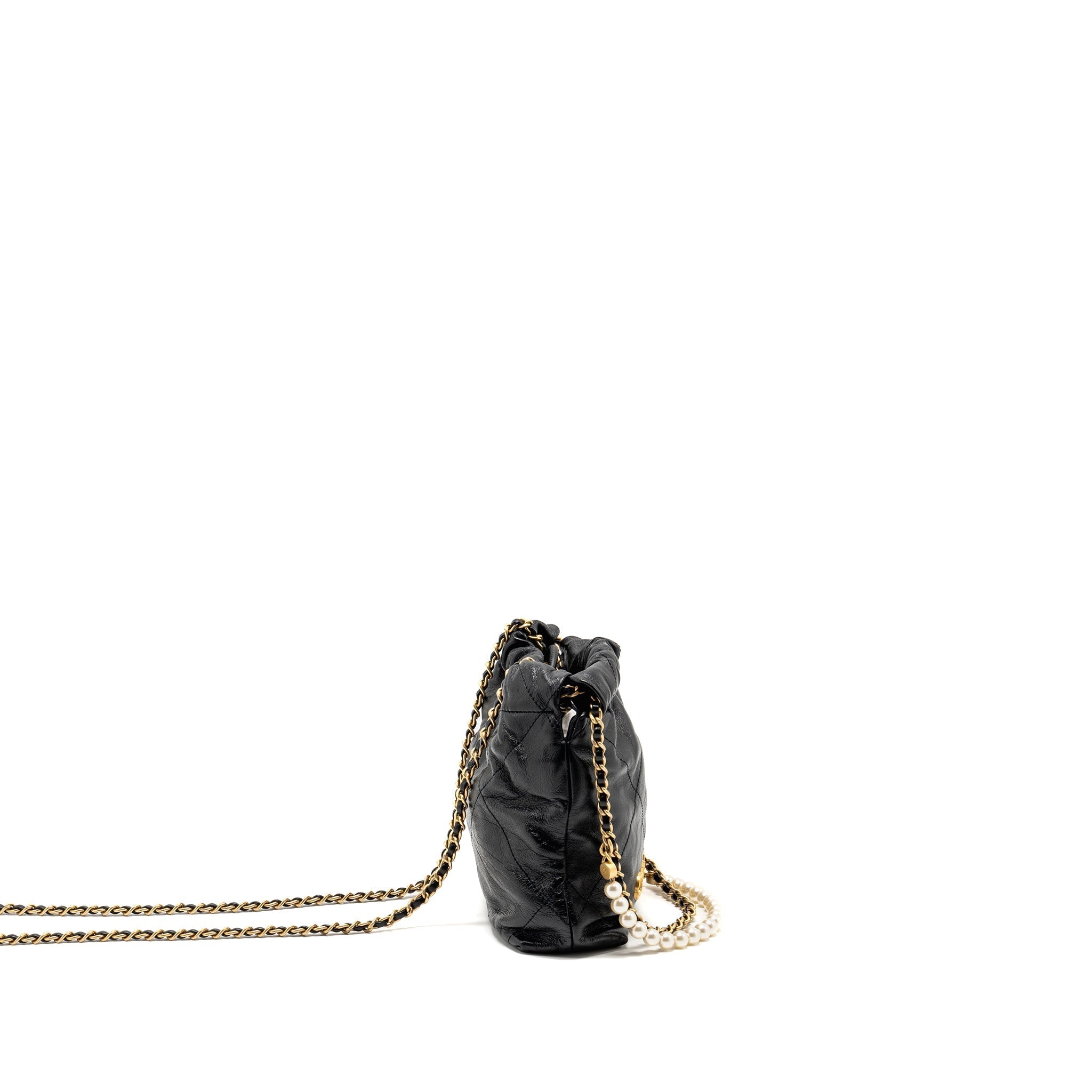 CHANEL 23S MINI 22 BAG WITH PEARL SHINY CALFSKIN GHW (MICROCHIP)