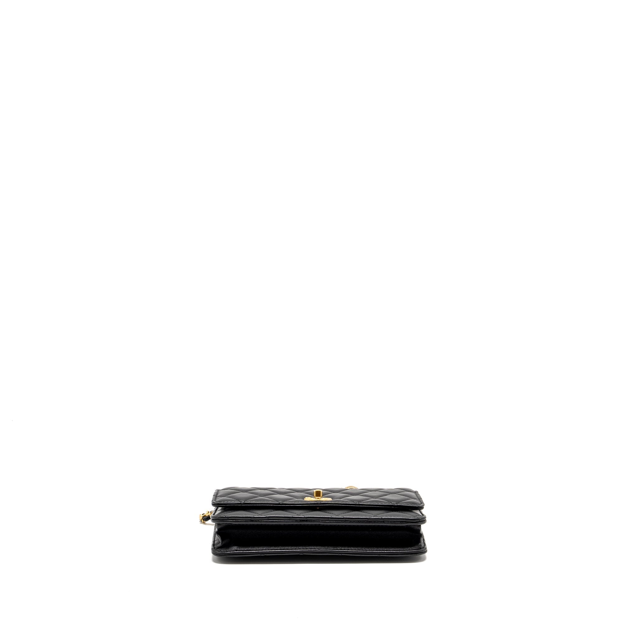 CHANEL PEARL CRUSH WALLET ON CHAIN LAMBSKIN BLACK GHW (MICROCHIP)
