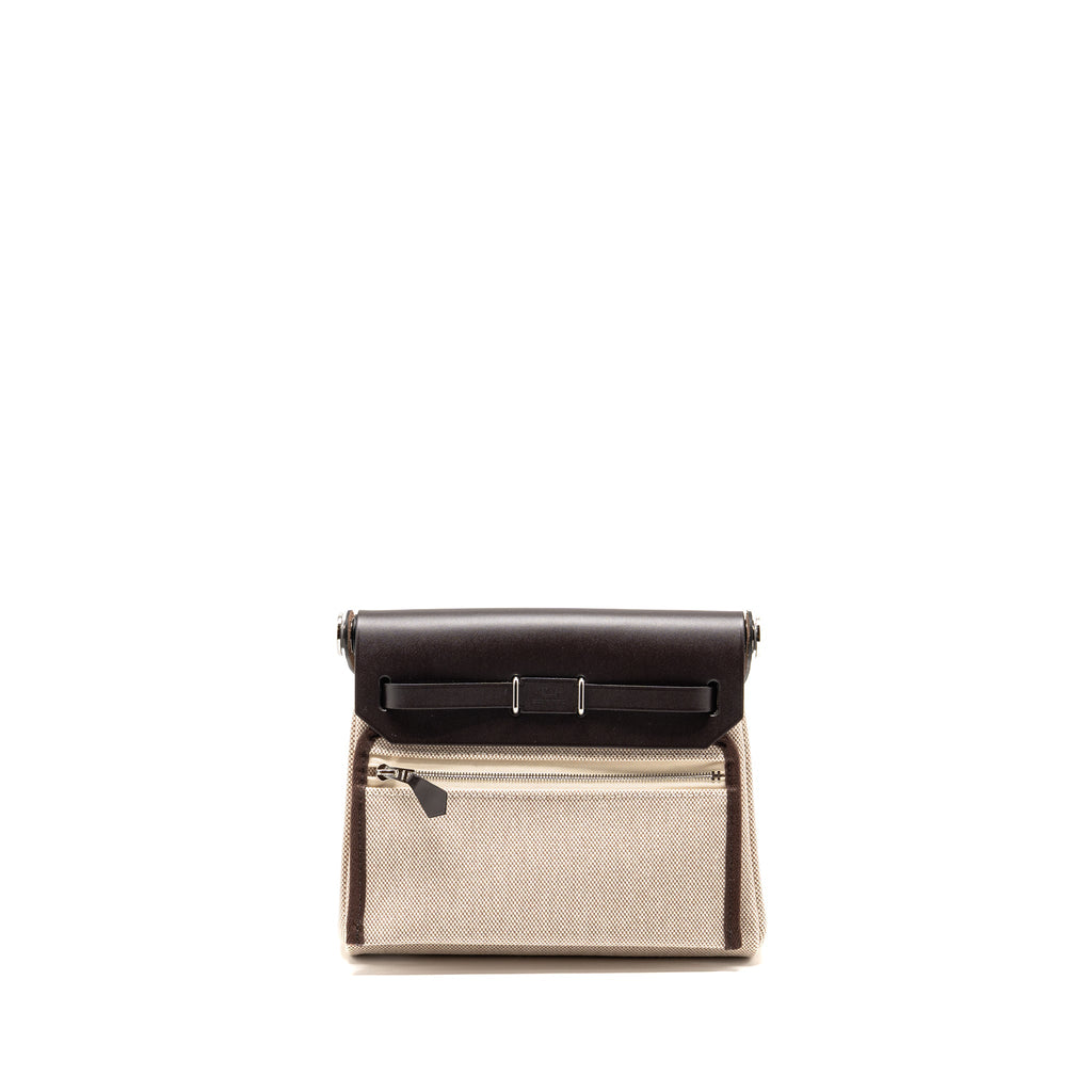 Hermes Herbag Mini Canvas/Hunter Leather Ecru-Beige/Ebene SHW
