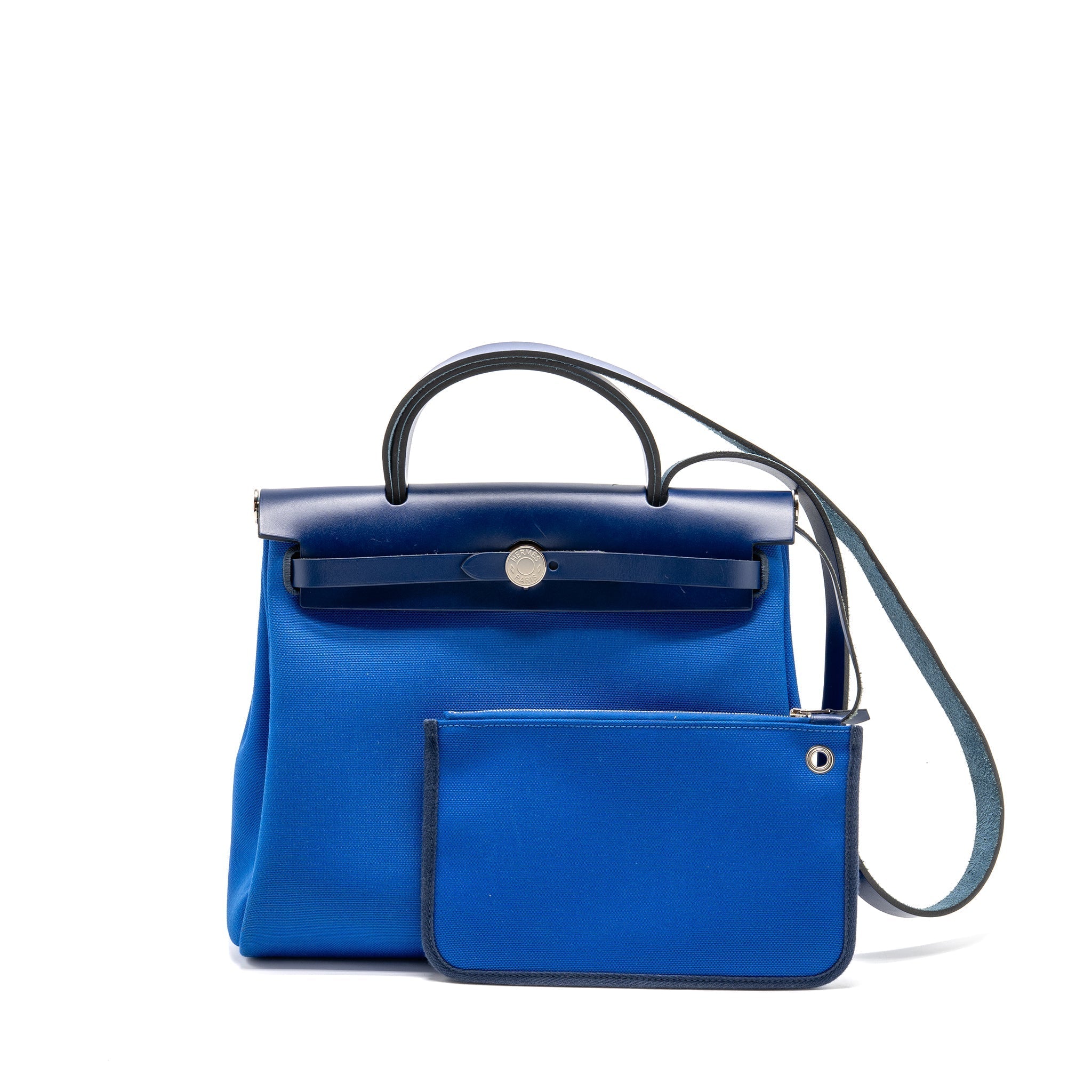 HERMES HERBAG 31 ZIP BAG CANVAS/HUNTER LEATHER BLEU BILLARD/BLEU SAPHIR SHW