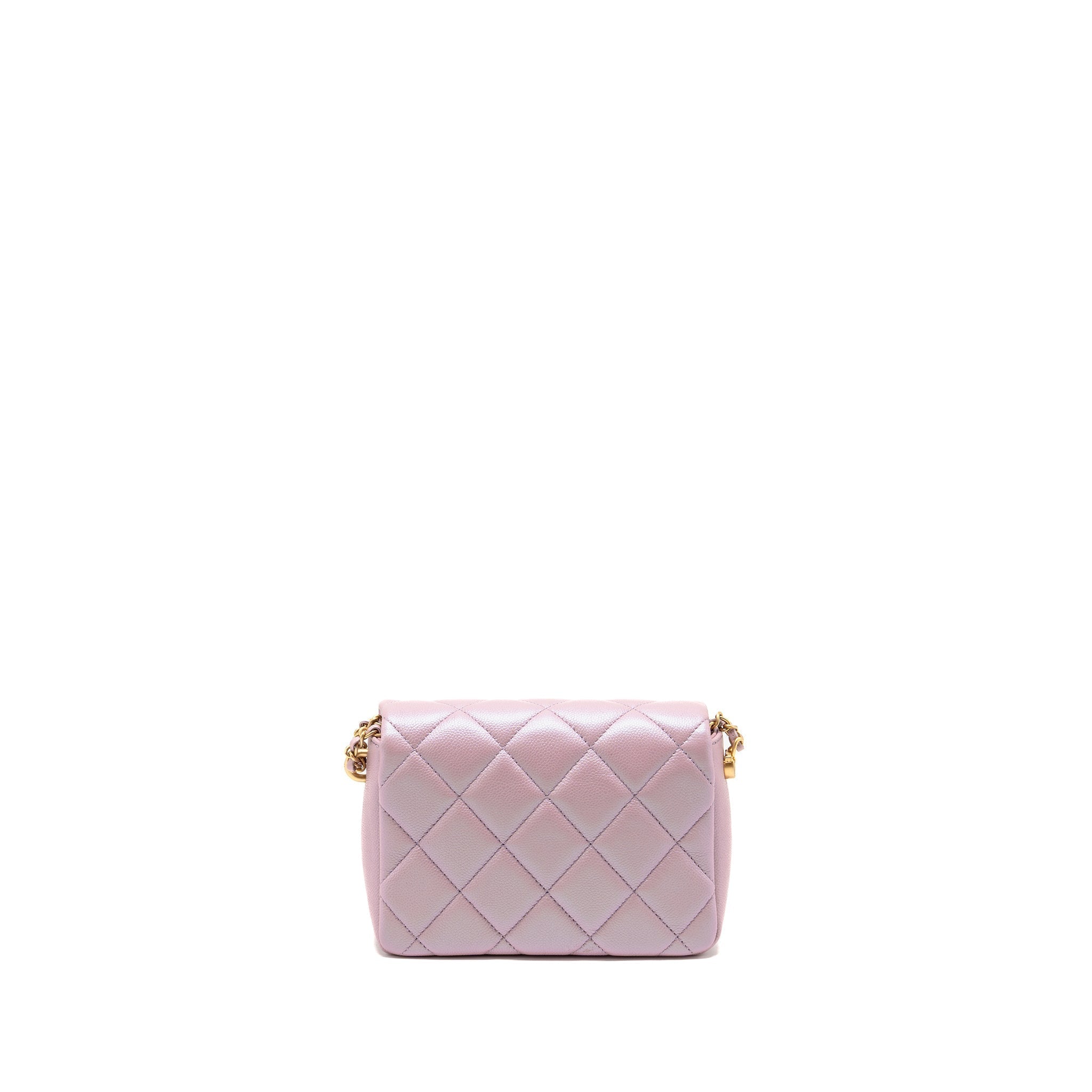 CHANEL 21K MY PERFECT MINI FLAP BAG CAVIAR IRIDESCENT PINK GHW (MICROCHIP)