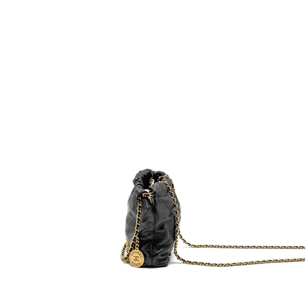 CHANEL 23S MINI 22 BAG WITH PEARL SHINY CALFSKIN GHW (MICROCHIP)