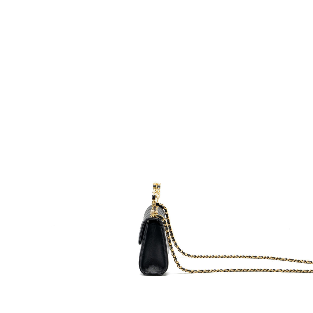 CHANEL 22B ENAMEL TOP HANDLE MINI FLAP BAG LAMBSKIN BLACK GHW (MICROCHIP)