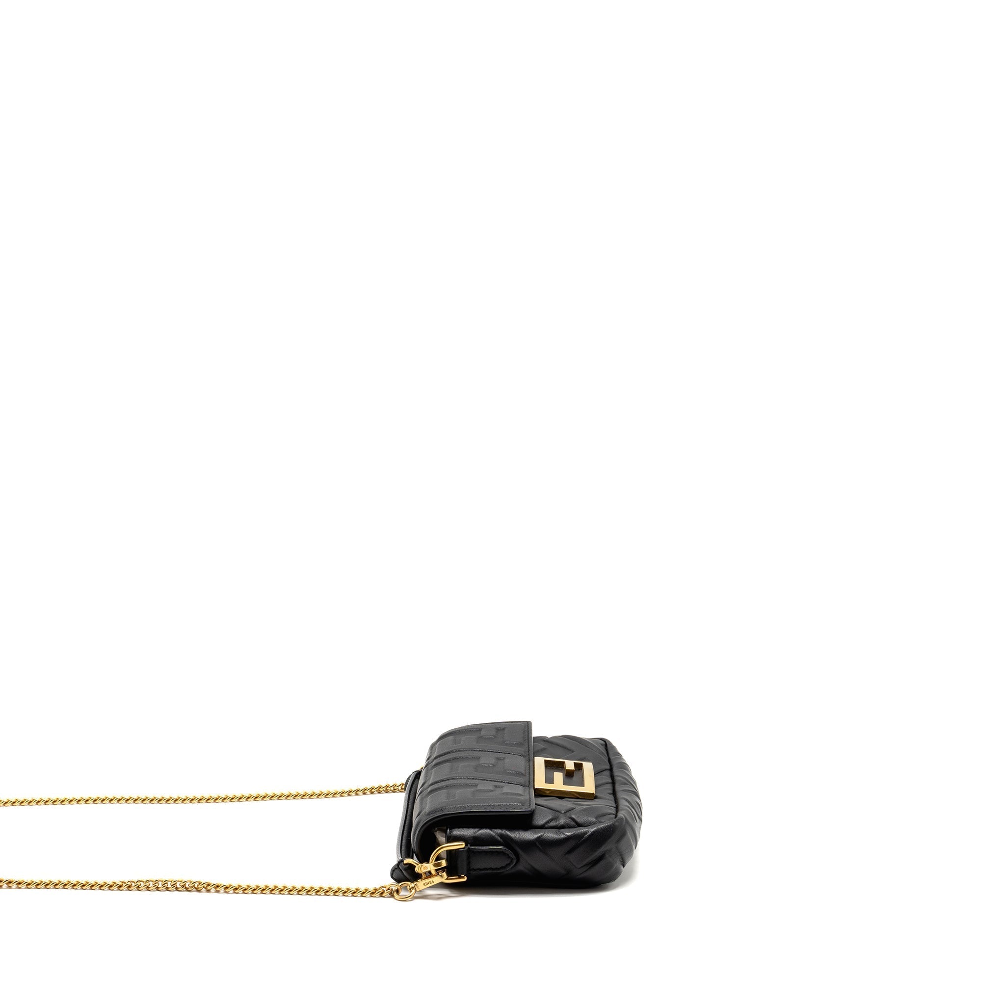 FENDI MINI BAGUETTE BAG FF MOTIF NAPPA LEATHER BLACK GHW