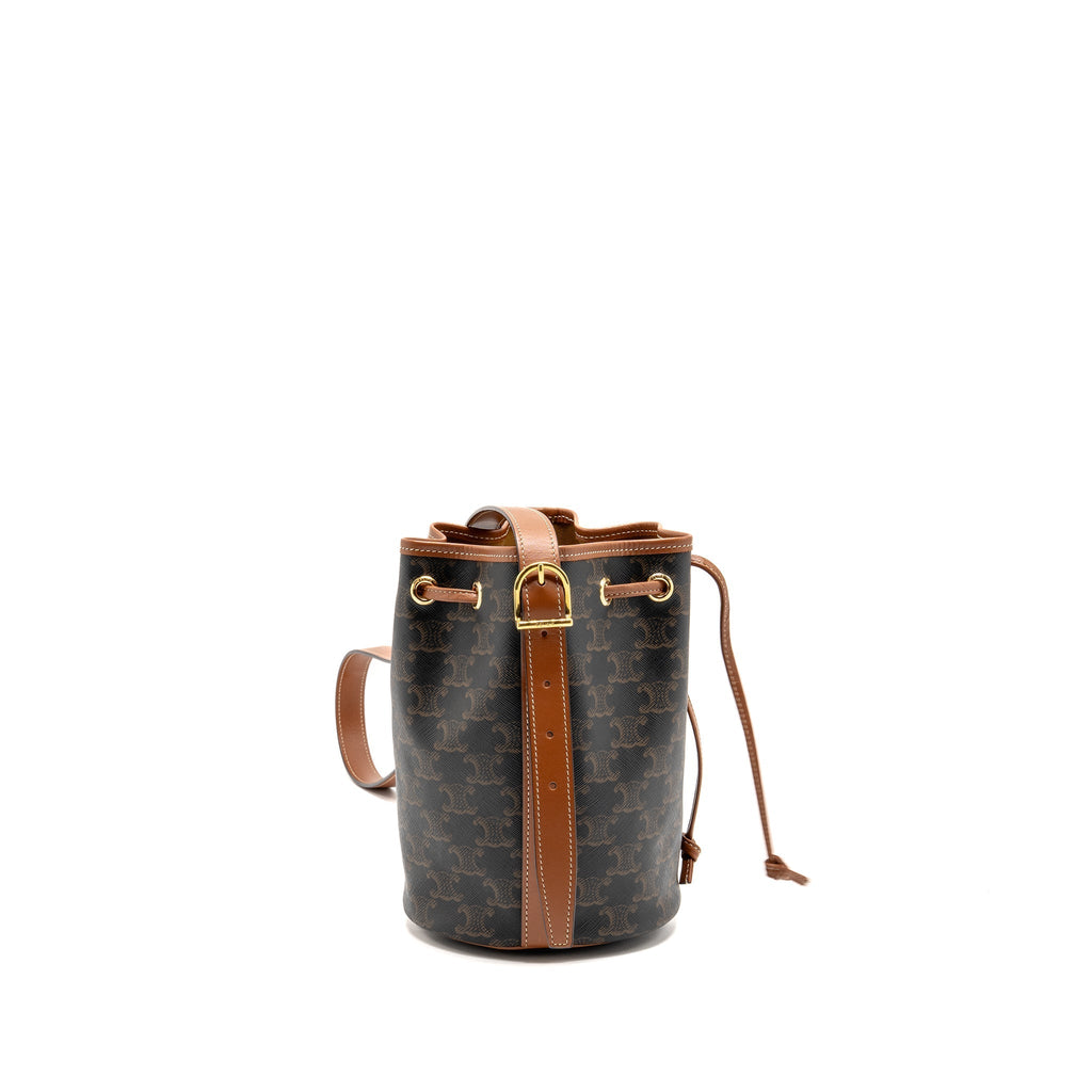 CELINE SMALL DRAWSTRING BAG TRIOMPHE CANVAS / CALFSKIN TAN GHW