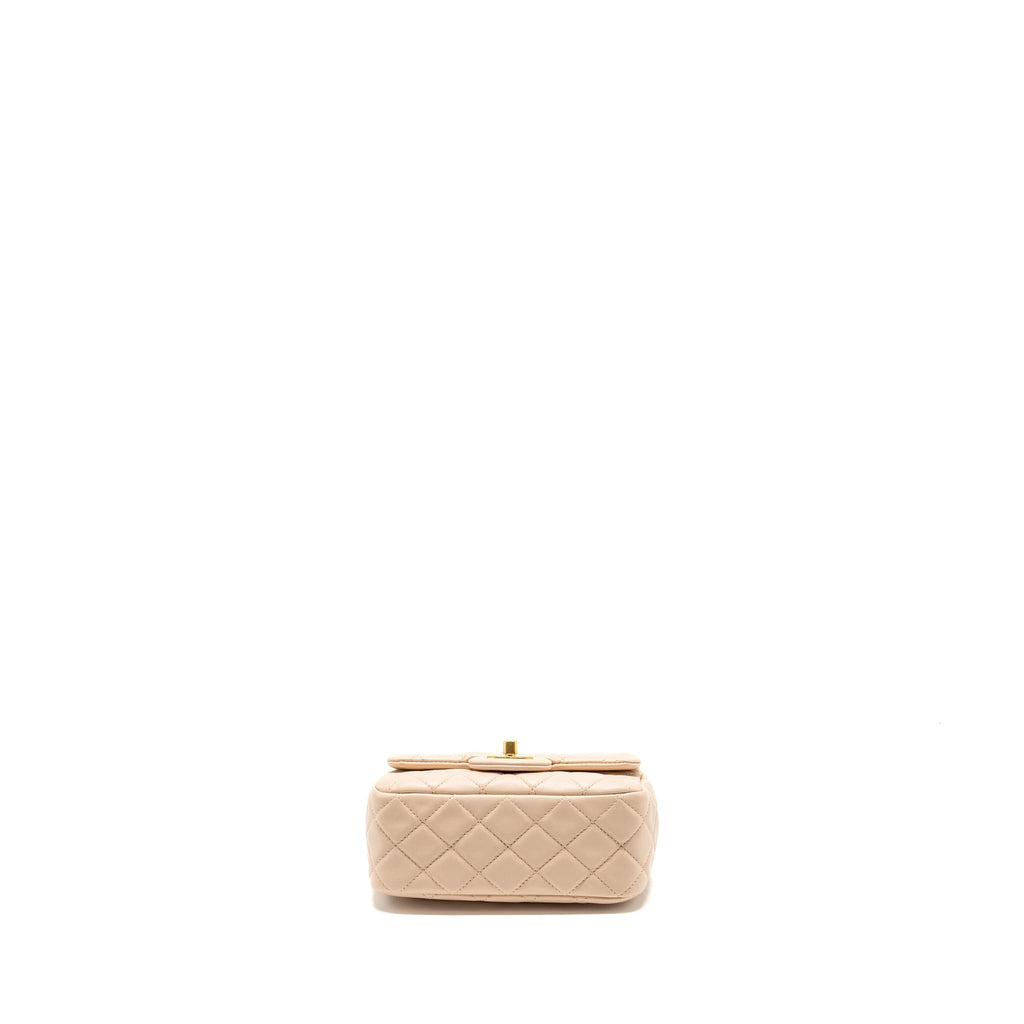 CHANEL PEARL CRUSH MINI SQUARE FLAP BAG LAMBSKIN LIGHT BEIGE GHW (MICROCHIP)