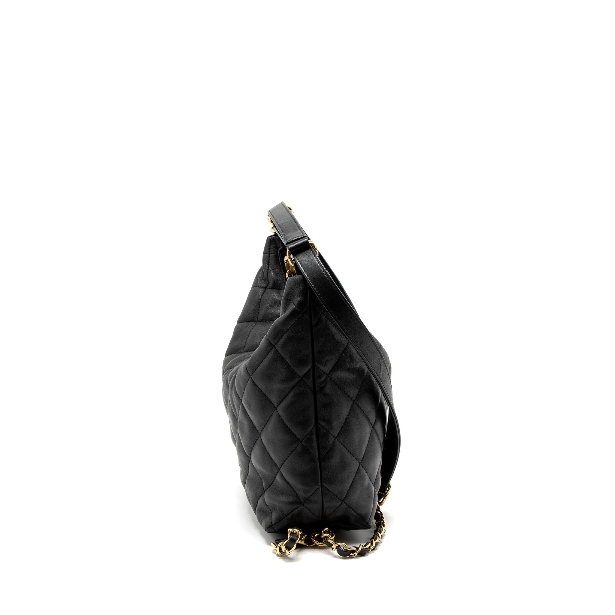 CHANEL 22B HOBO BAG LAMBSKIN BLACK BRUSHED GHW (MICROCHIP)