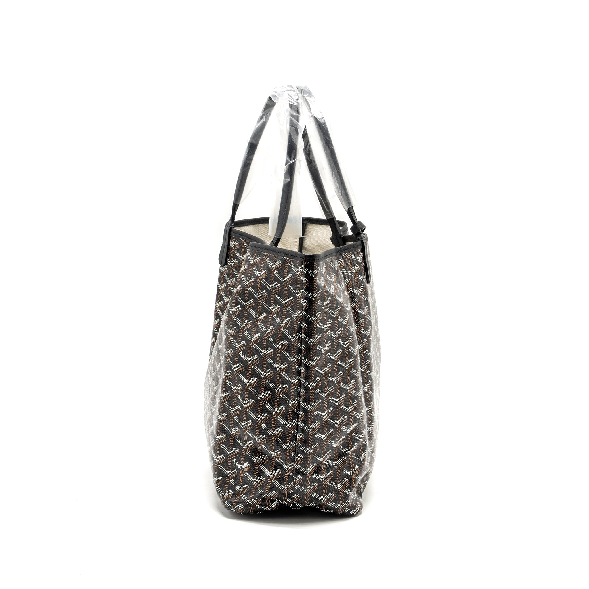 GOYARD SAINT LOUIS PM TOTE BAG GOYARDINE CANVAS/CALFSKIN BLACK SHW