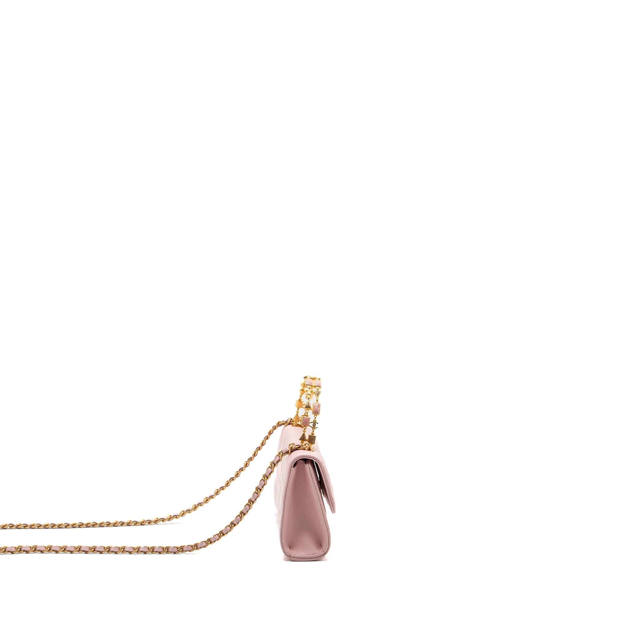 CHANEL 22B FLAP BAG WITH ENAMEL TOP HANDLE LAMBSKIN LIGHT PINK GHW (MICROCHIP)