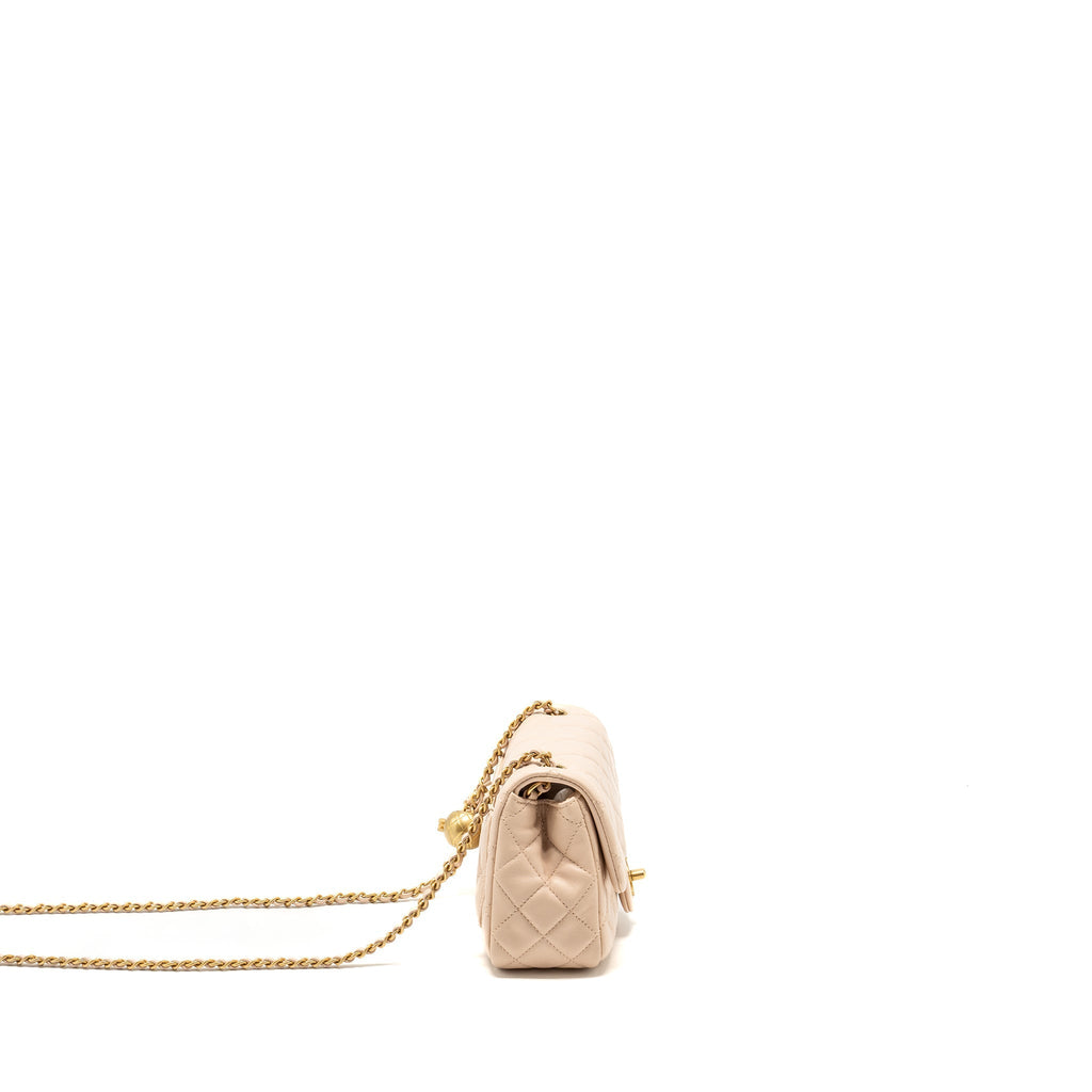 CHANEL PEARL CRUSH MINI SQUARE FLAP BAG LAMBSKIN LIGHT BEIGE GHW (MICROCHIP)