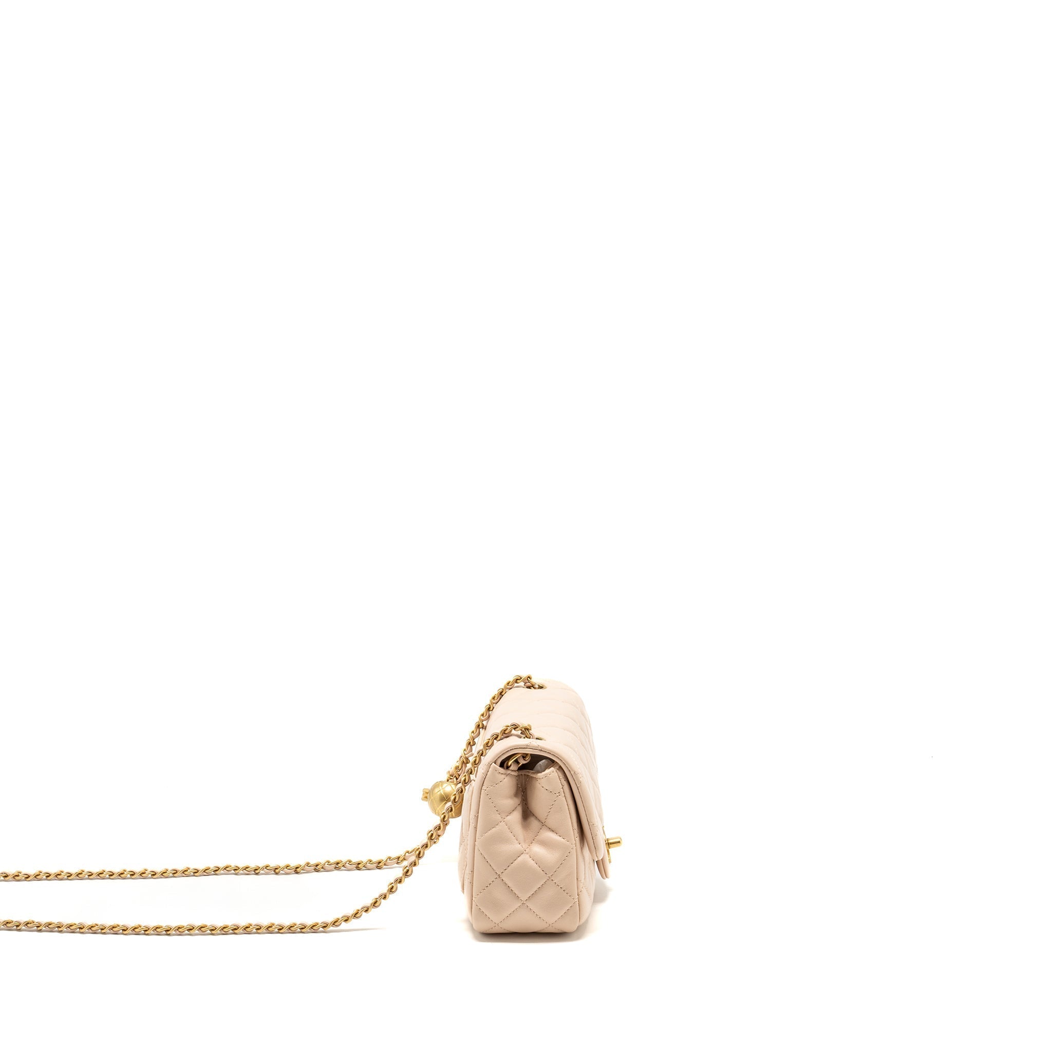 CHANEL PEARL CRUSH MINI SQUARE FLAP BAG LAMBSKIN LIGHT BEIGE GHW (MICROCHIP)