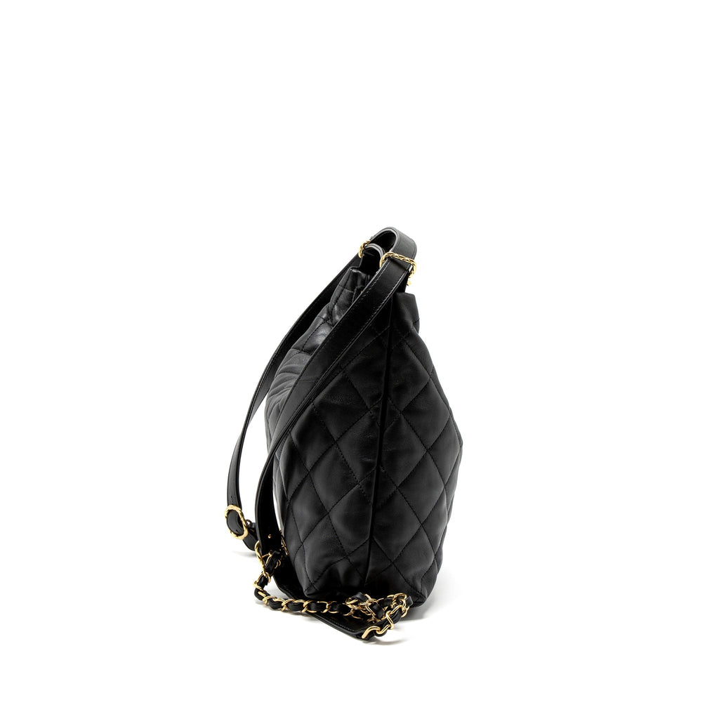 CHANEL 22B HOBO BAG LAMBSKIN BLACK BRUSHED GHW (MICROCHIP)