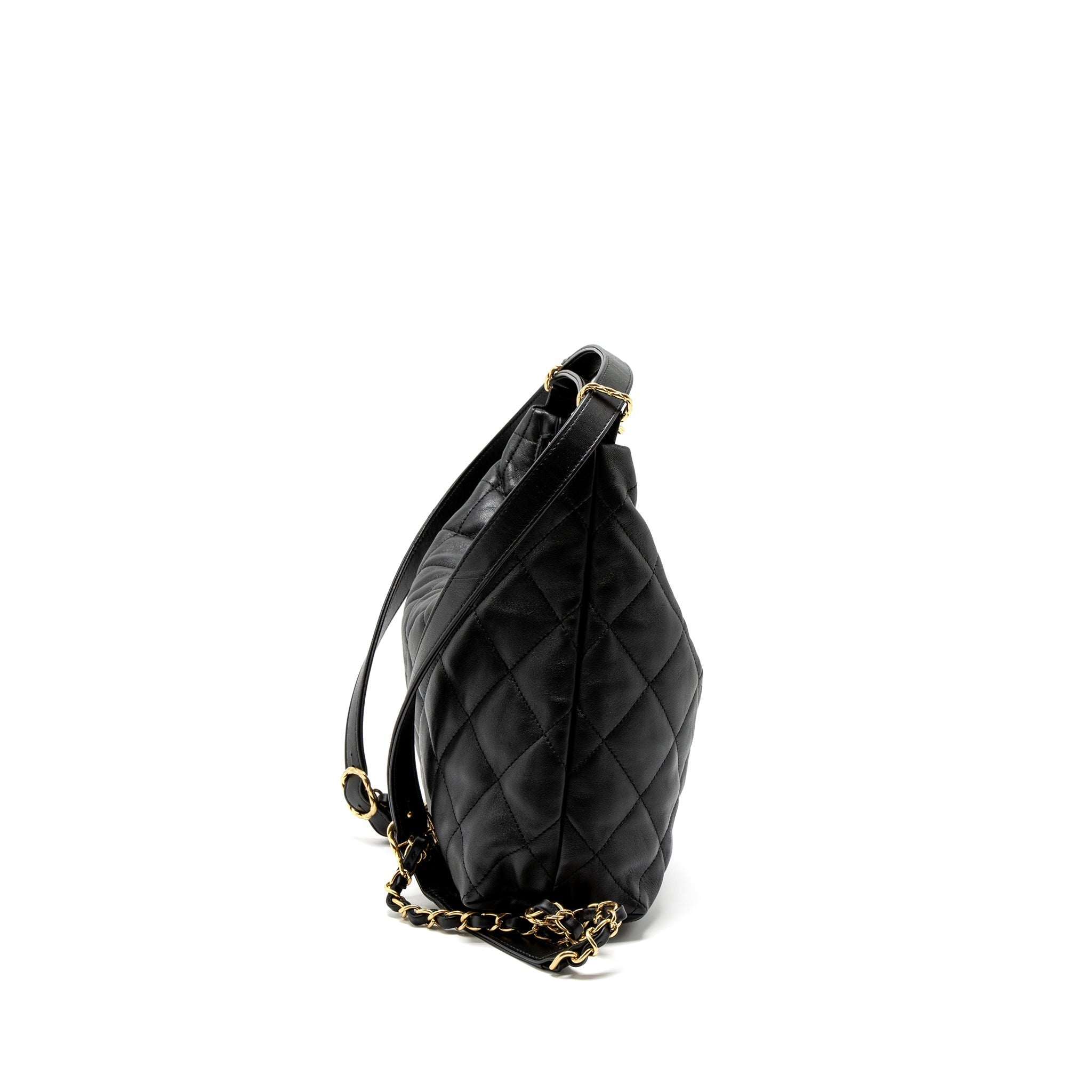 CHANEL 22B HOBO BAG LAMBSKIN BLACK BRUSHED GHW (MICROCHIP)