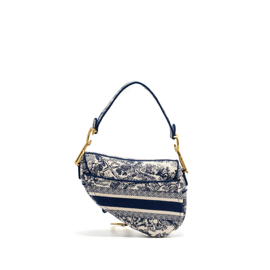 DIOR MEDIUM SADDLE BAG TOILE DE JOUY BLUE GHW