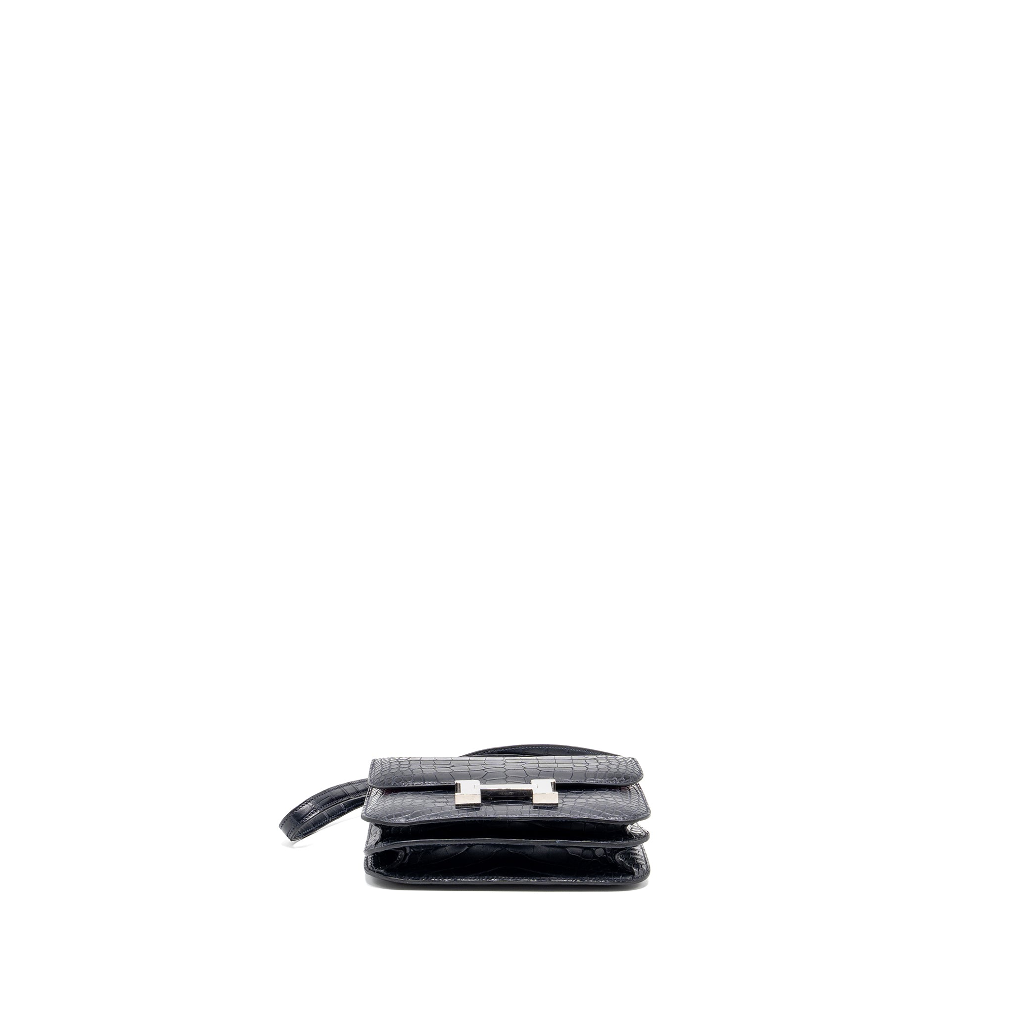 HERMES MINI CONSTANCE ALLIGATOR MISSISSIPPIENSIS MATTE MARINE / ROSE SHEHERAZADE SHW