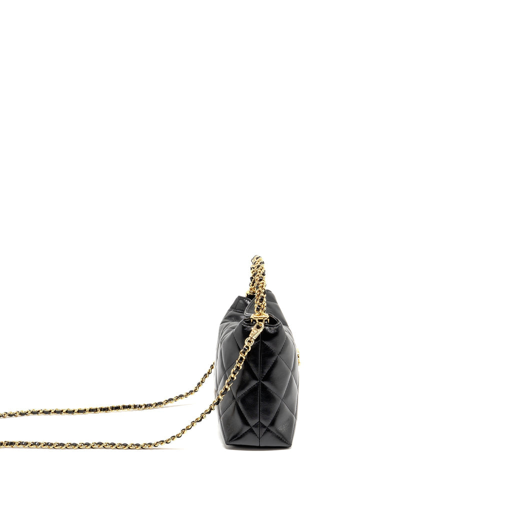 CHANEL 24B TWIST CHAIN TOP HANDLE HOBO LUNCH BOX BAG LAMBSKIN BLACK GHW (MICROCHIP)