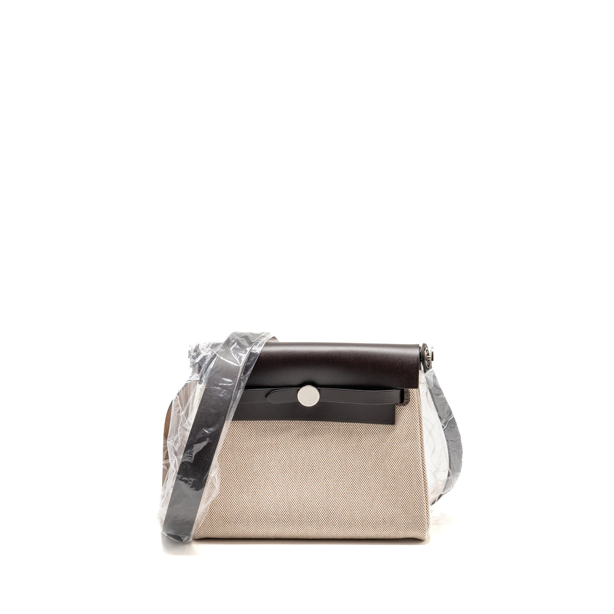 Hermes Herbag Mini Canvas/Hunter Leather Ecru-Beige/Ebene SHW