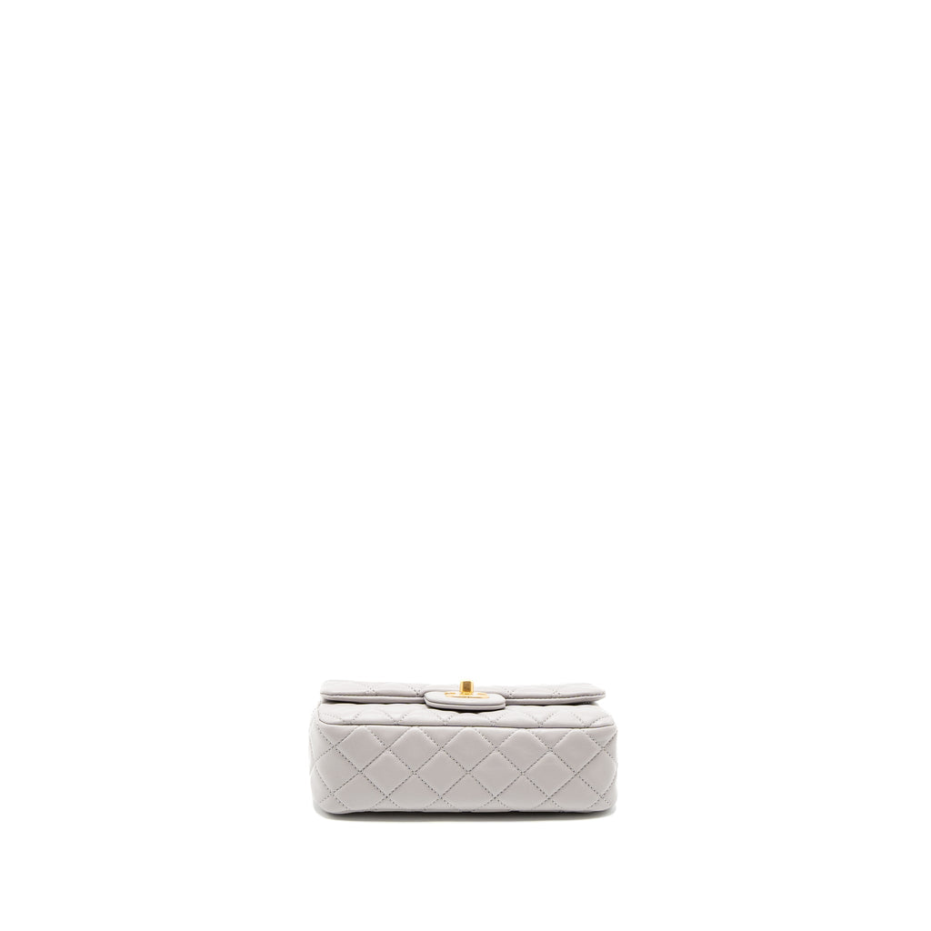 CHANEL PEARL CRUSH MINI RECTANGULAR LAMBSKIN LIGHT GREY BRUSHED GHW (MICROCHIP)