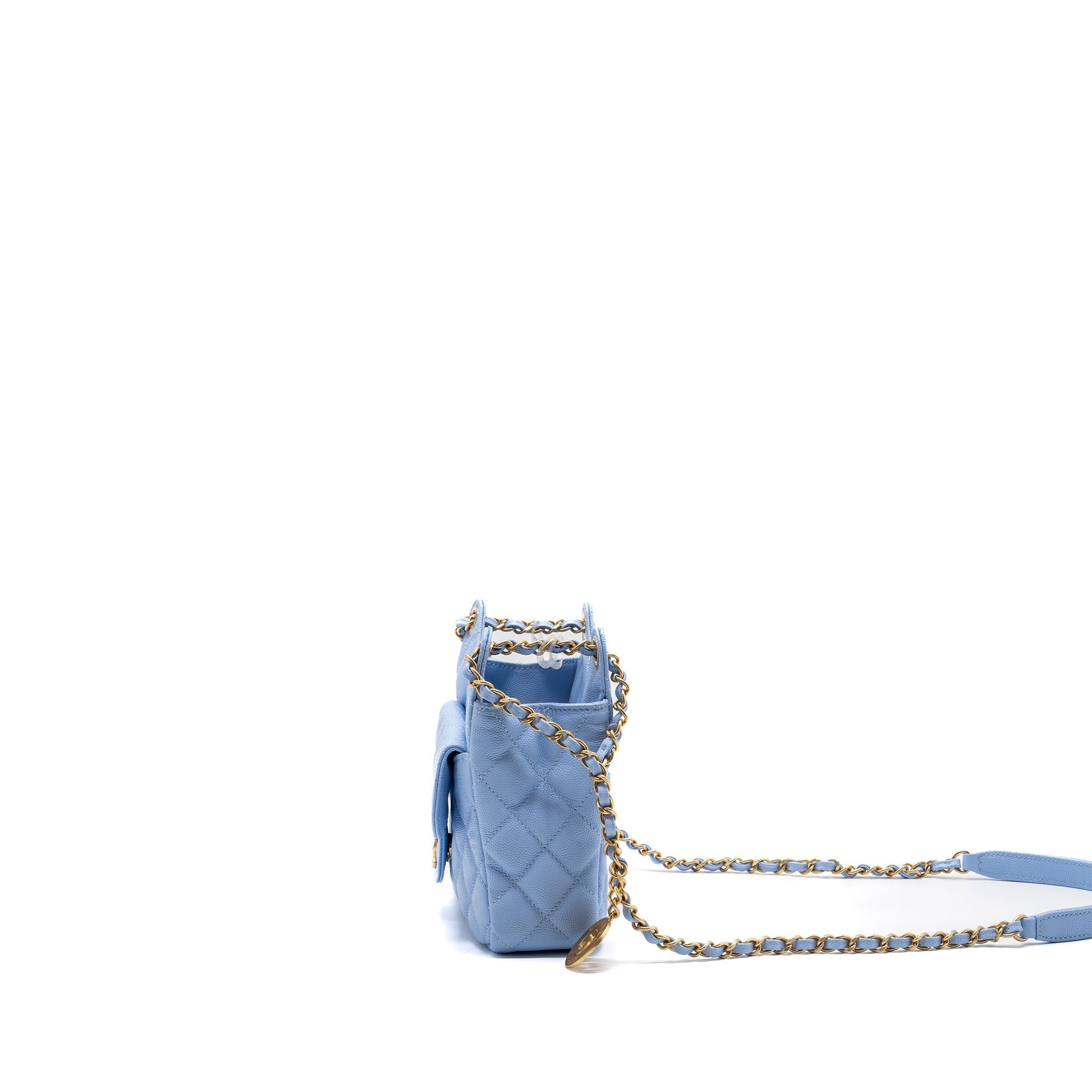CHANEL 23C SMALL HOBO BAG CAVIAR LIGHT BLUE GHW(MICROCHIP)