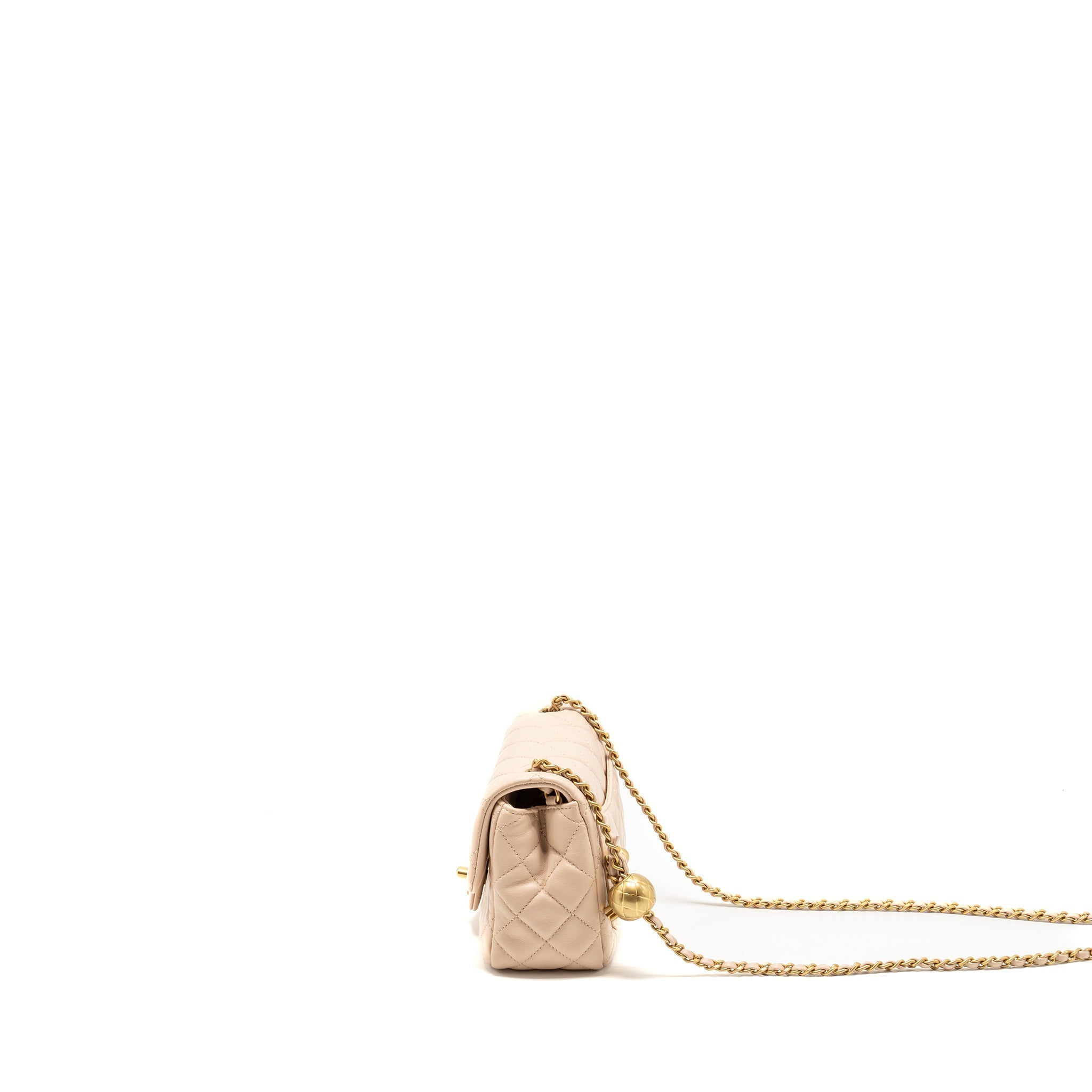 CHANEL PEARL CRUSH MINI SQUARE FLAP BAG LAMBSKIN LIGHT BEIGE GHW (MICROCHIP)