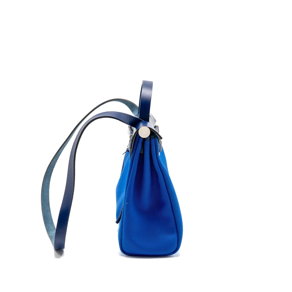 HERMES HERBAG 31 ZIP BAG CANVAS/HUNTER LEATHER BLEU BILLARD/BLEU SAPHIR SHW