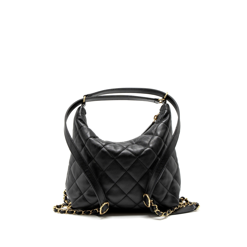 CHANEL 22B HOBO BAG LAMBSKIN BLACK BRUSHED GHW (MICROCHIP)