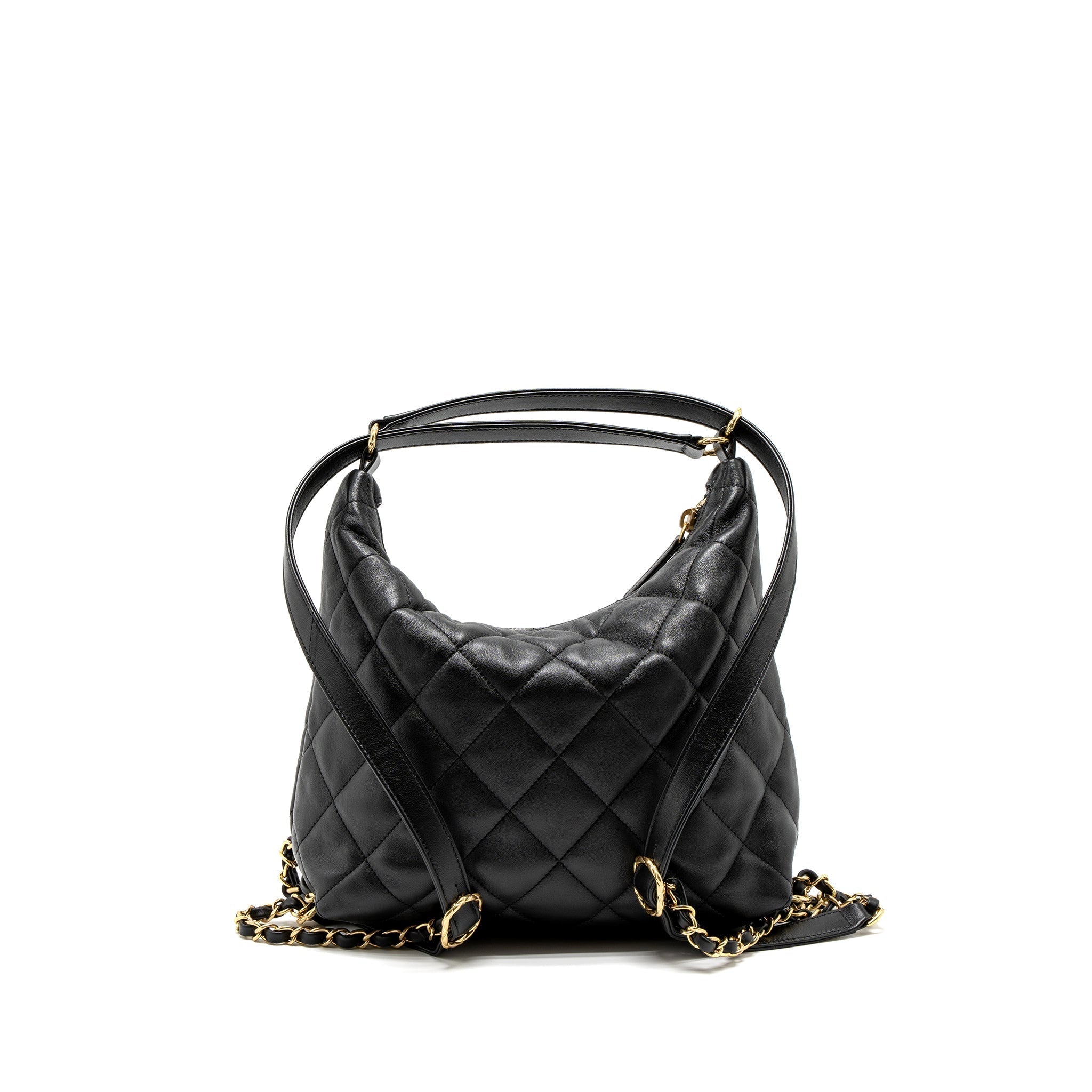 CHANEL 22B HOBO BAG LAMBSKIN BLACK BRUSHED GHW (MICROCHIP)