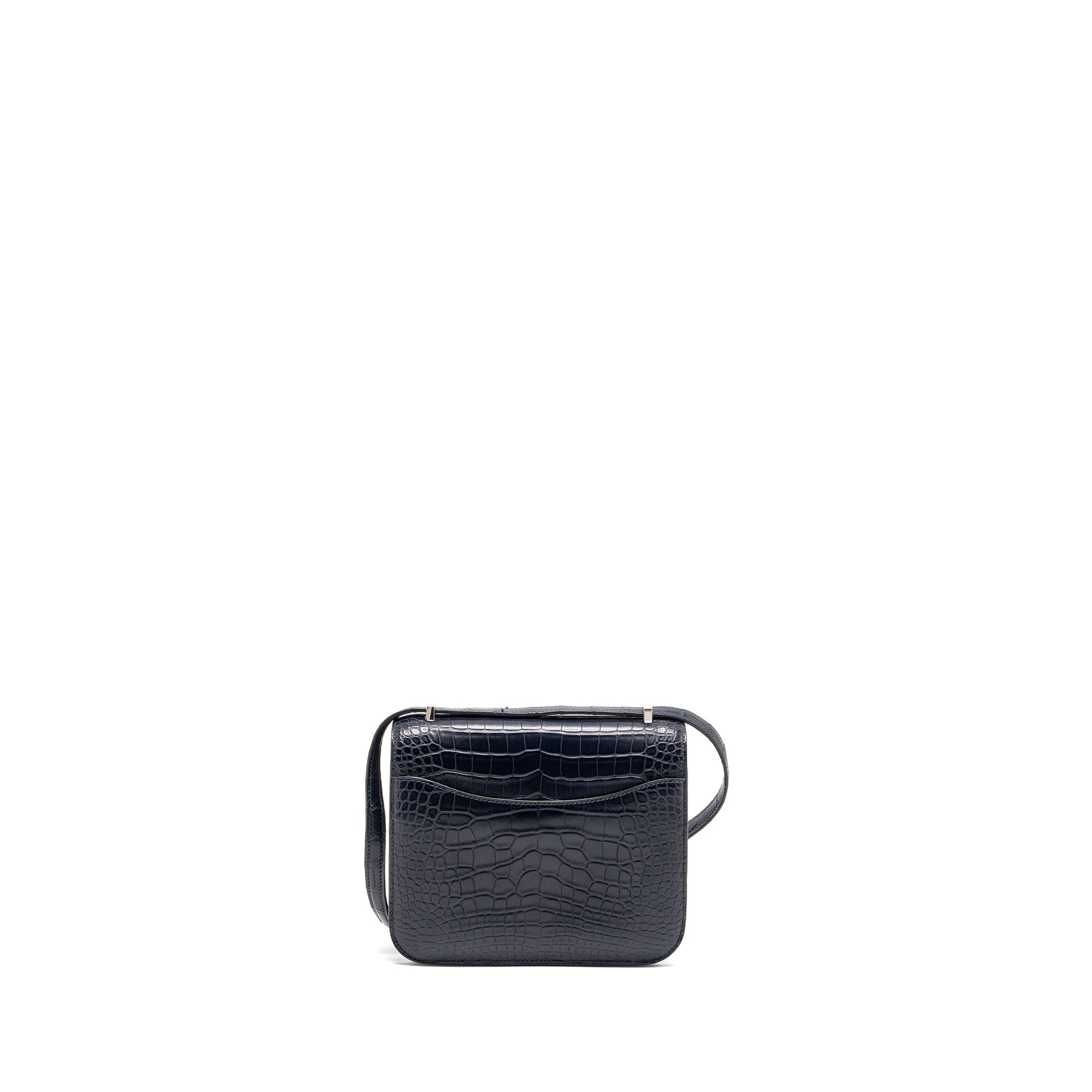 HERMES MINI CONSTANCE ALLIGATOR MISSISSIPPIENSIS MATTE MARINE / ROSE SHEHERAZADE SHW