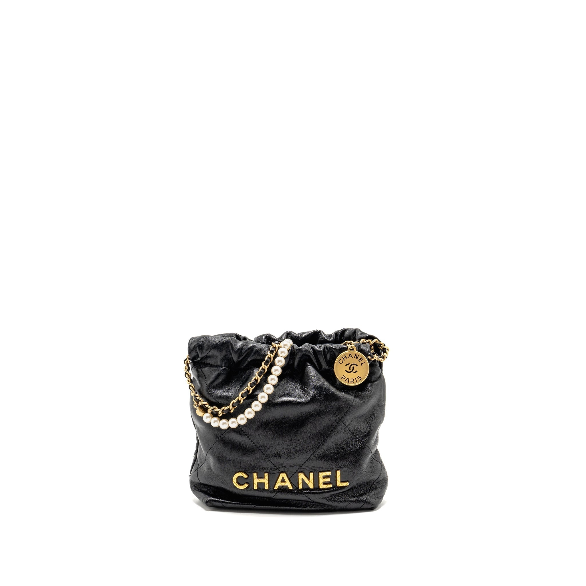 CHANEL 23S MINI 22 BAG WITH PEARL SHINY CALFSKIN GHW (MICROCHIP)