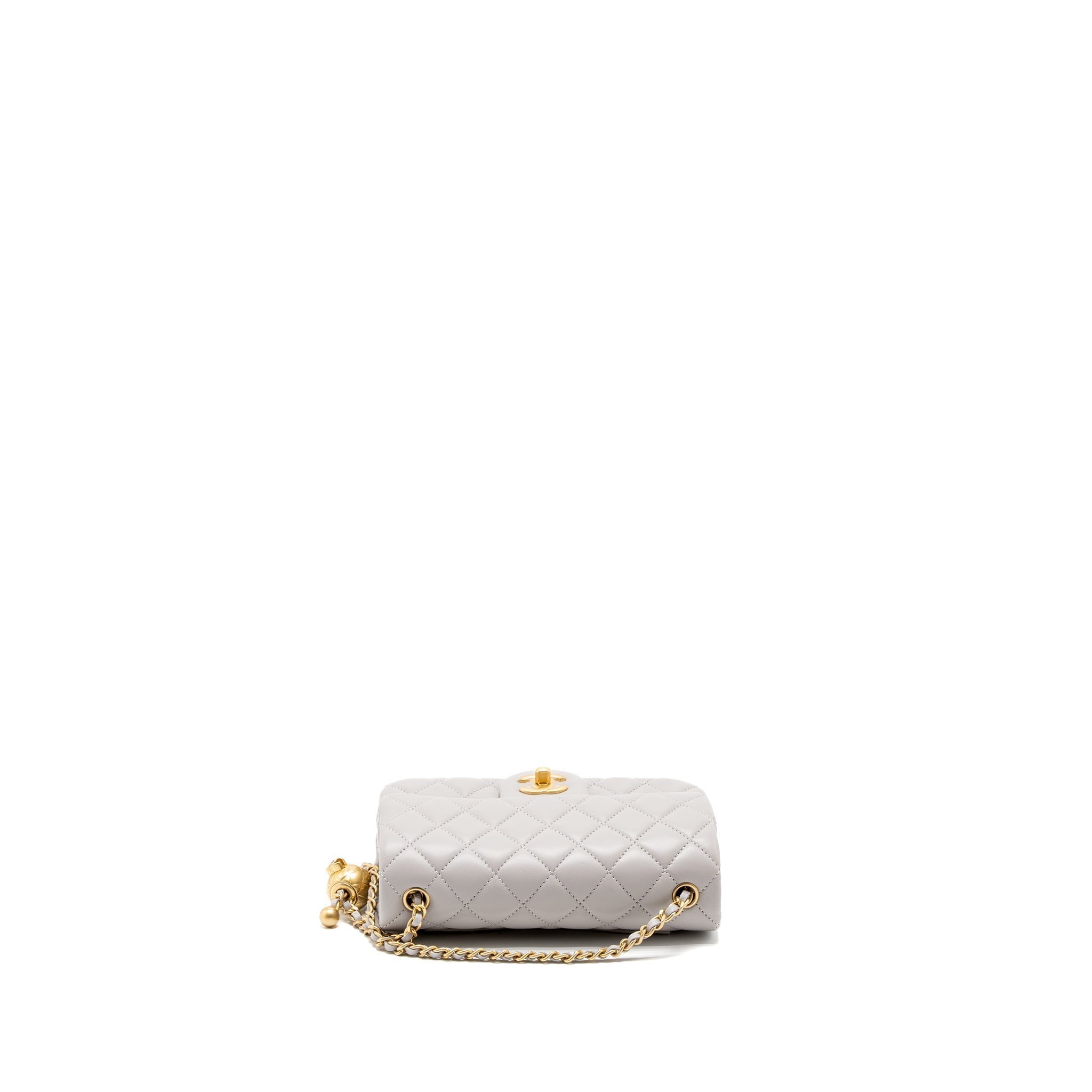 CHANEL PEARL CRUSH MINI RECTANGULAR LAMBSKIN LIGHT GREY BRUSHED GHW (MICROCHIP)
