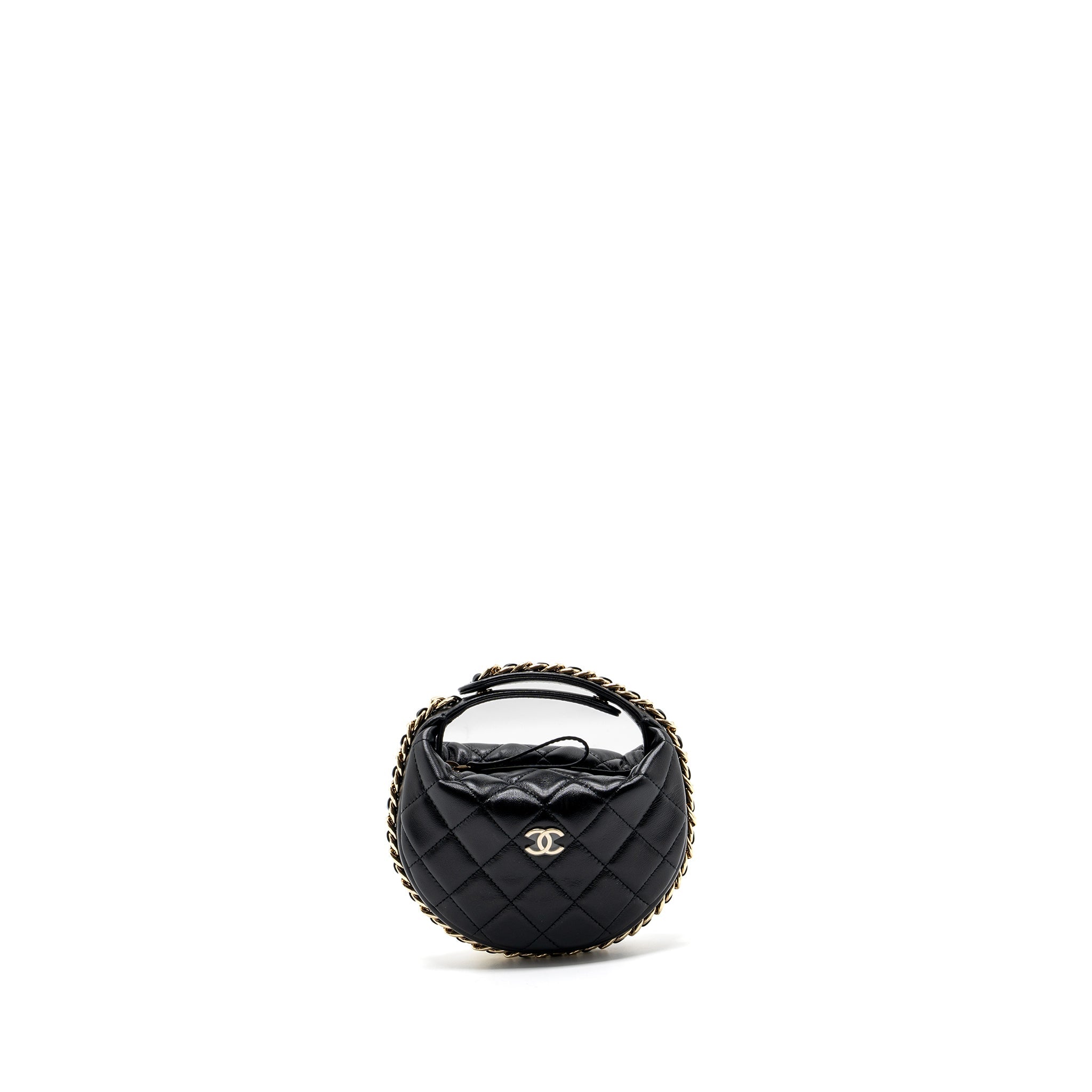 CHANEL 23C ROUND CLUTCH LAMBSKIN BLACK GHW (MICROCHIP)