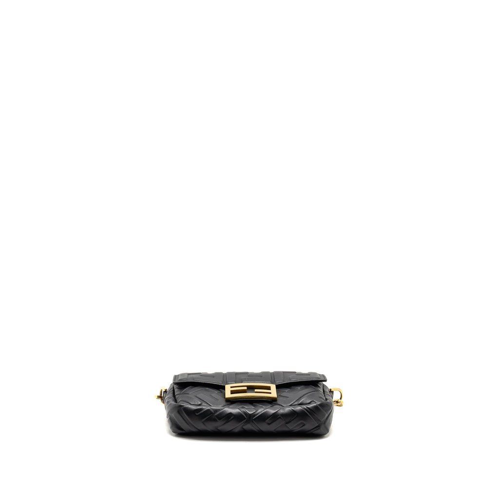 FENDI MINI BAGUETTE BAG FF MOTIF NAPPA LEATHER BLACK GHW